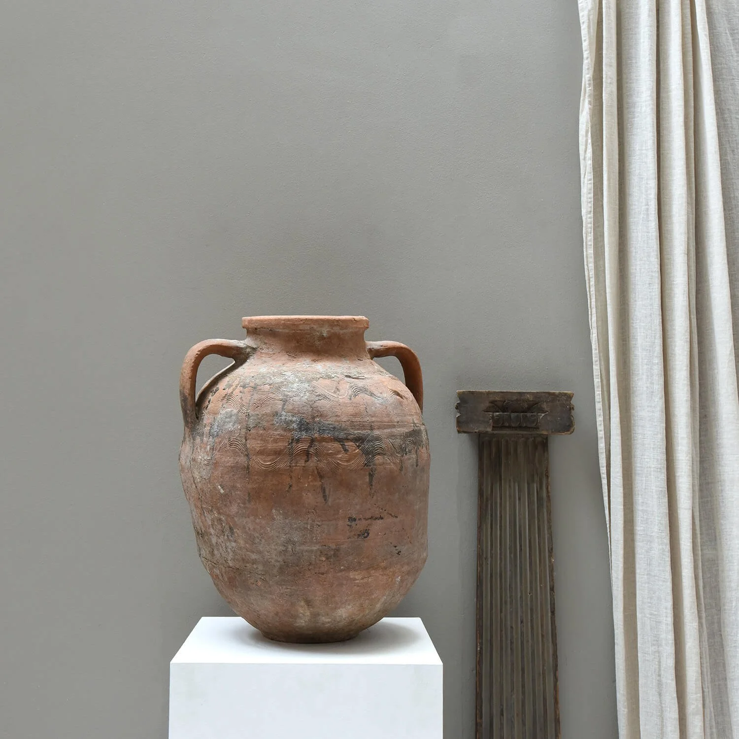 column with Large Early 20th Century Terracotta Olive Pot hutt decor bristol