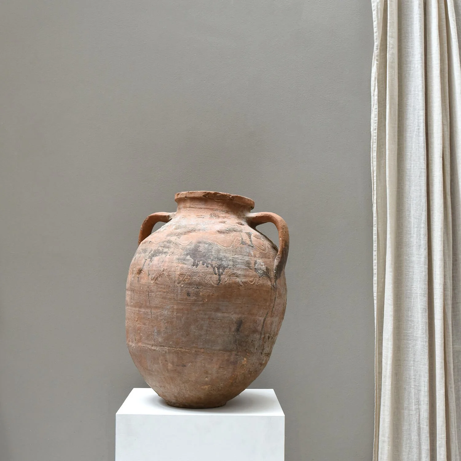 curtain Large Early 20th Century Terracotta Olive Pot hutt decor bristol