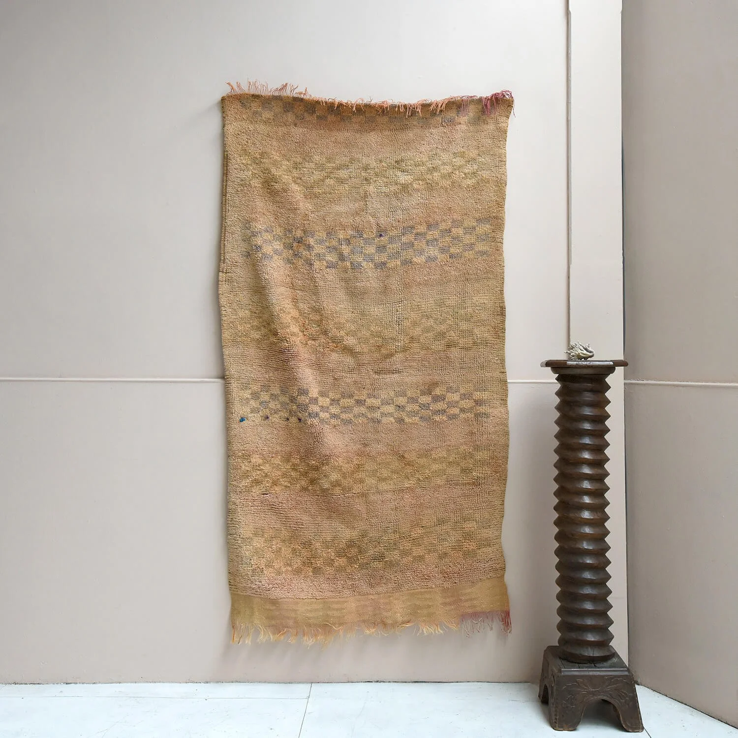 wine press 20th Century Peachy Checkerboard Moroccan Rug hutt decor bristol