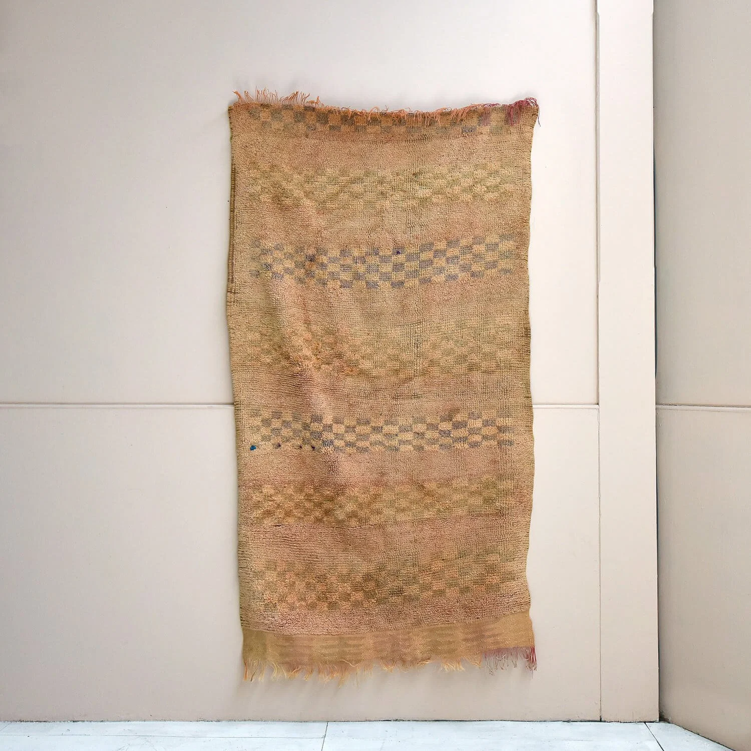 20th Century Peachy Checkerboard Moroccan Rug hutt decor bristol