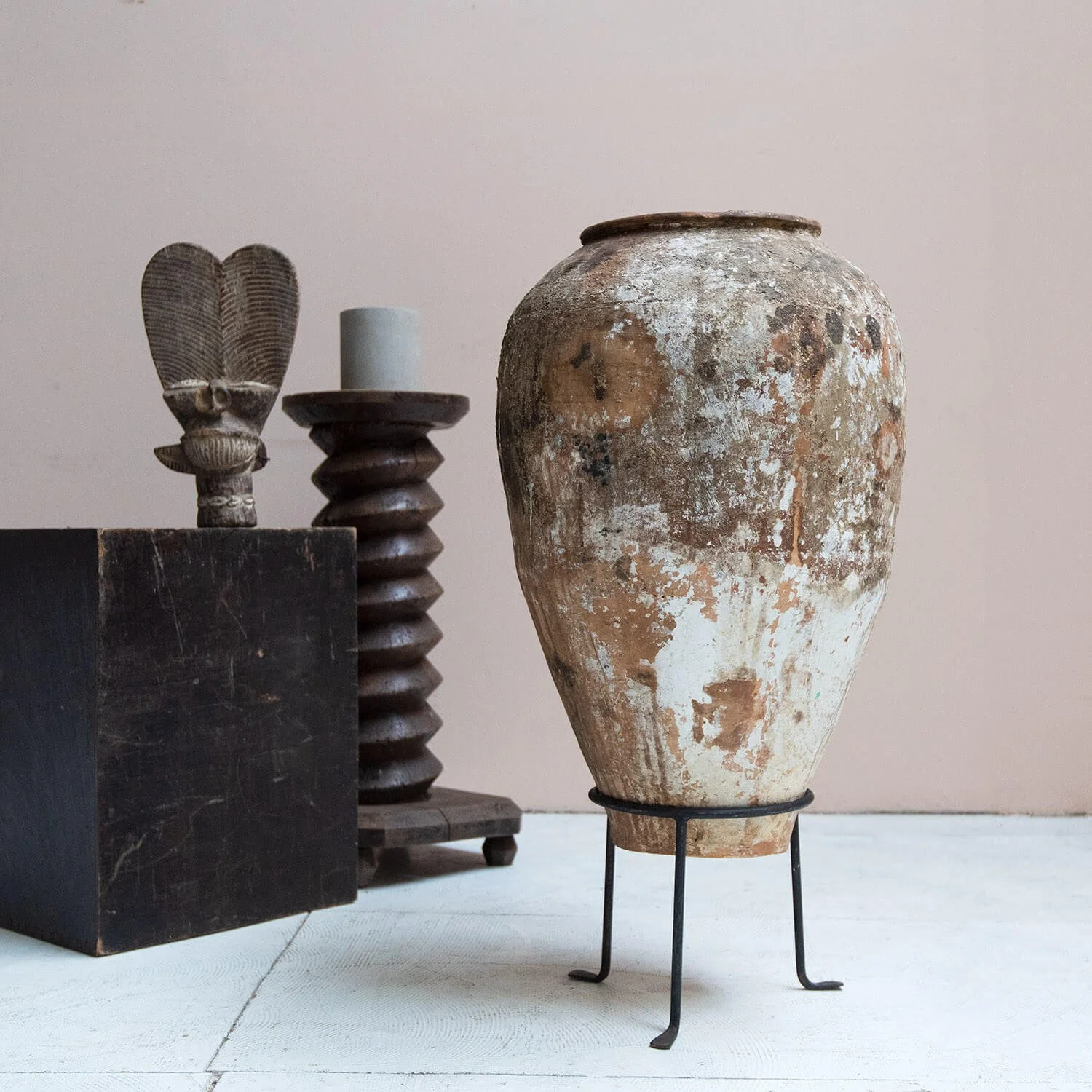 Large 20th Century Terracotta Olive Pot on Iron Stand