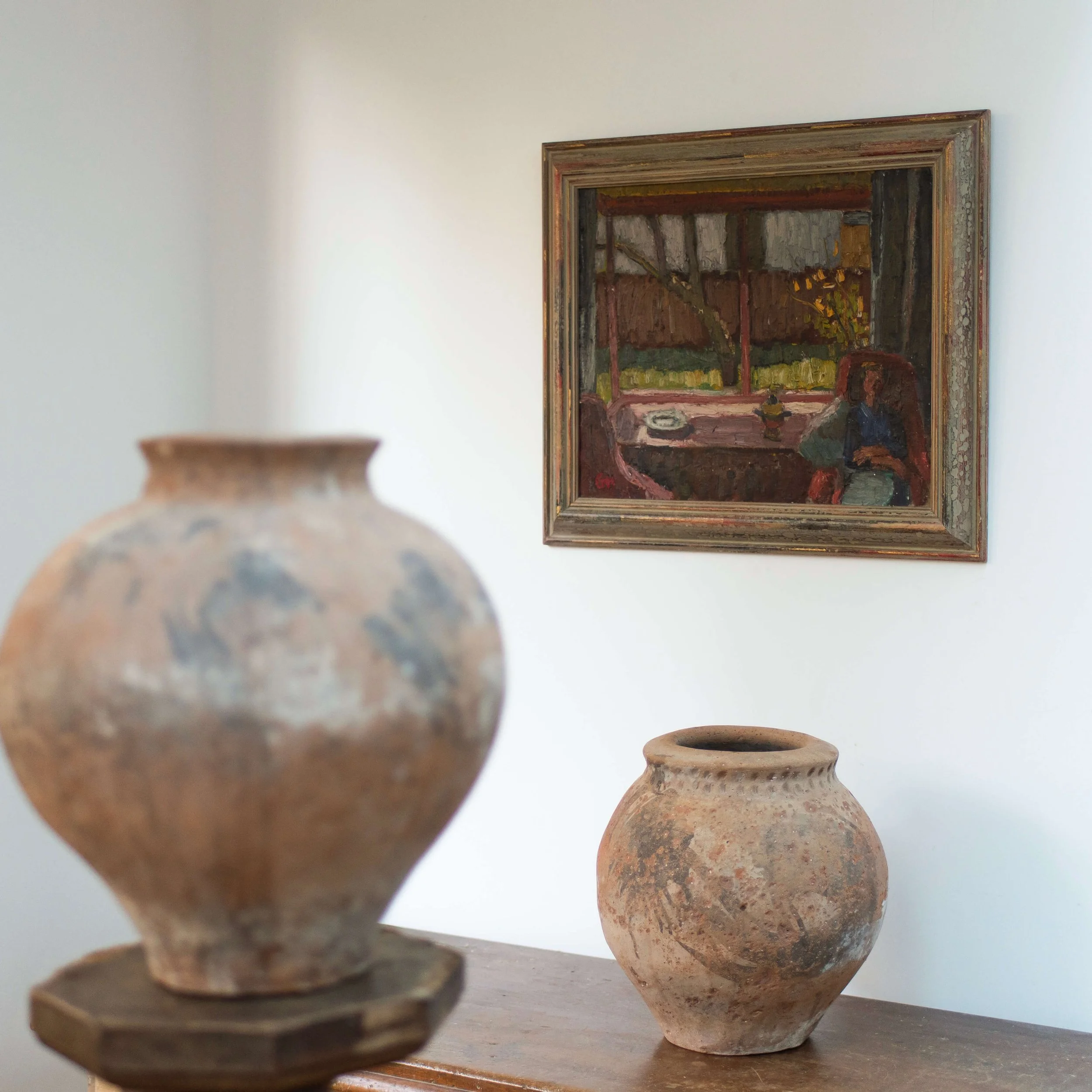 sculpture Figure by Window Oil Painting by George Hooper
