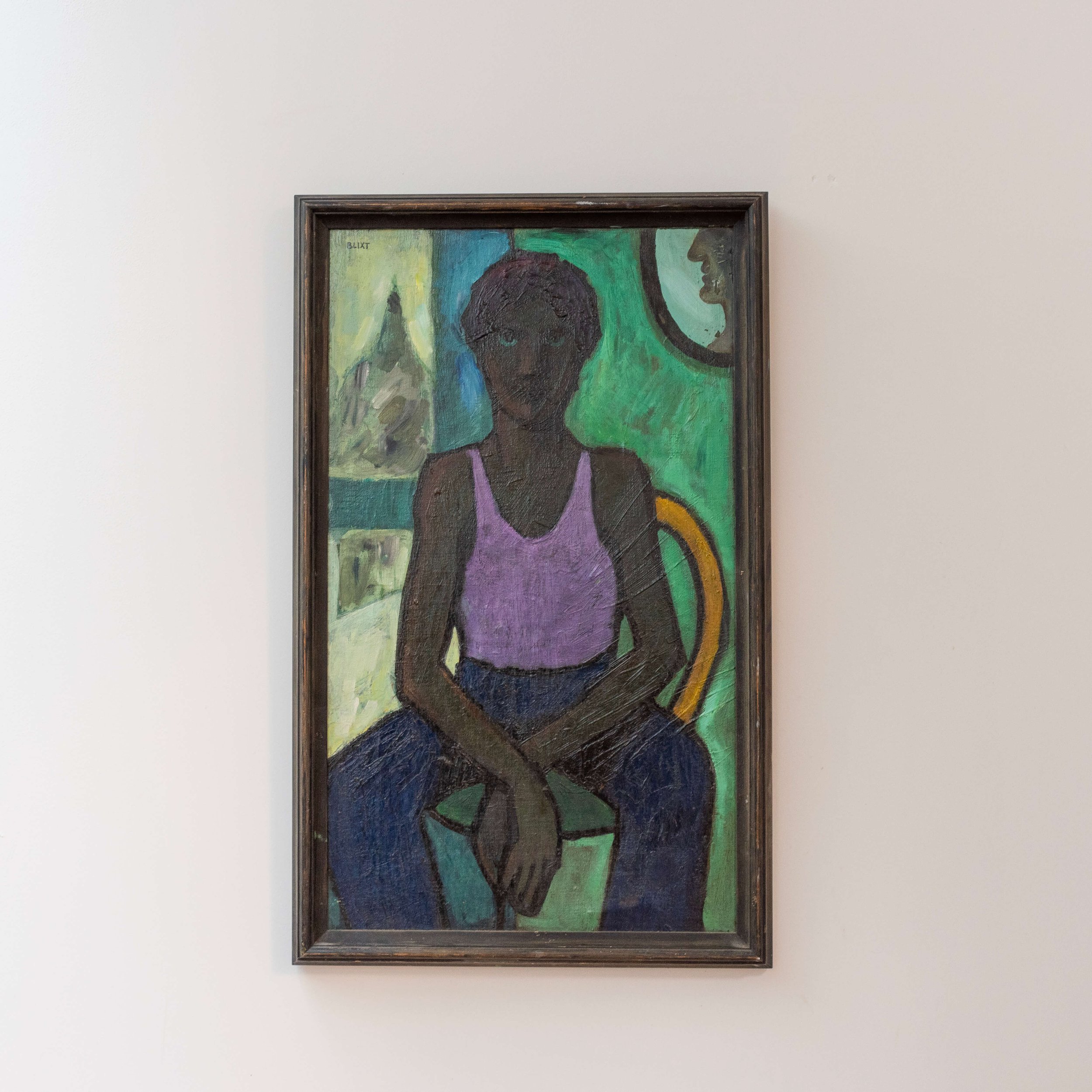 Seated Male Figure Modernist Oil Portrait Painting by Jan Blix