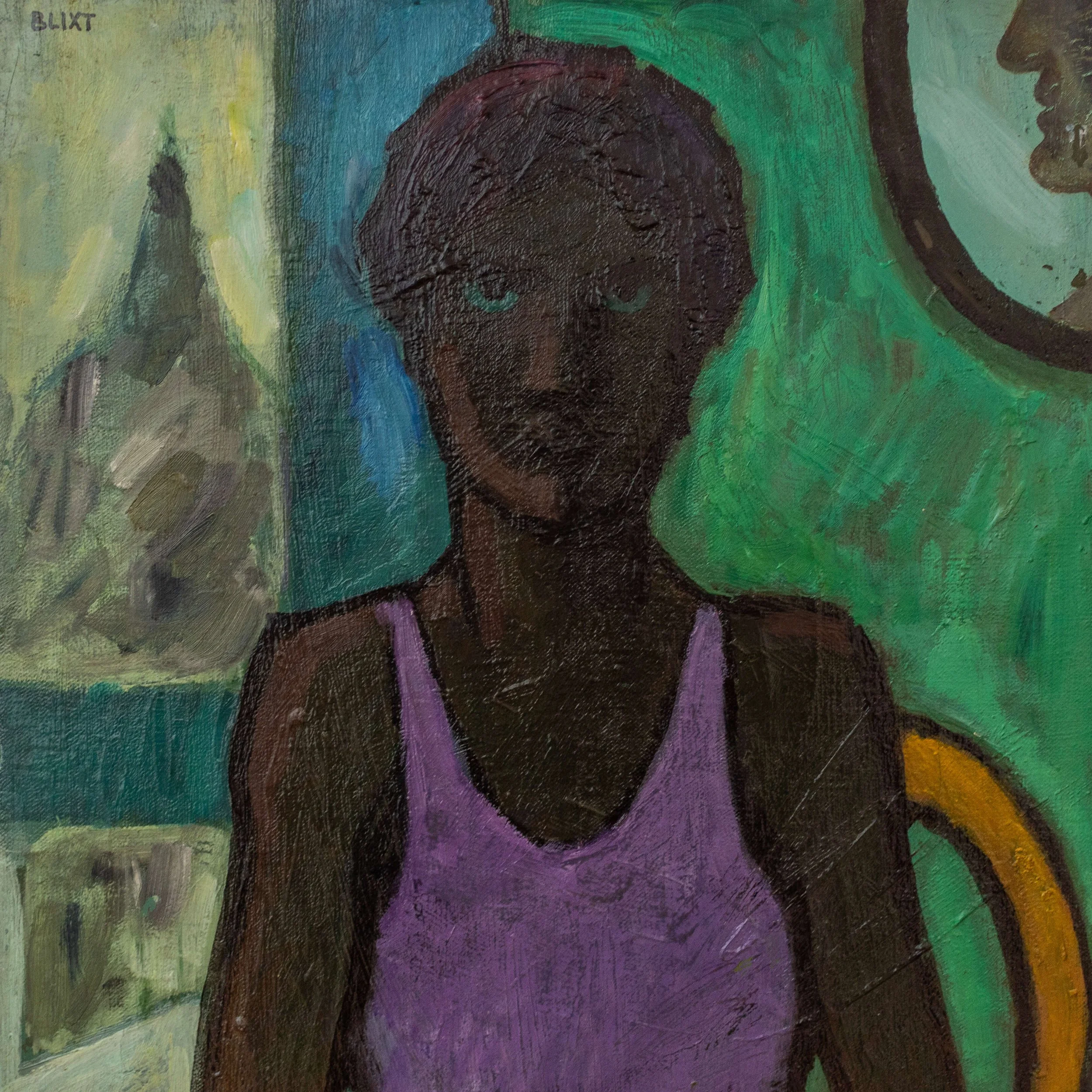 detail Seated Male Figure Modernist Oil Portrait Painting by Jan Blix