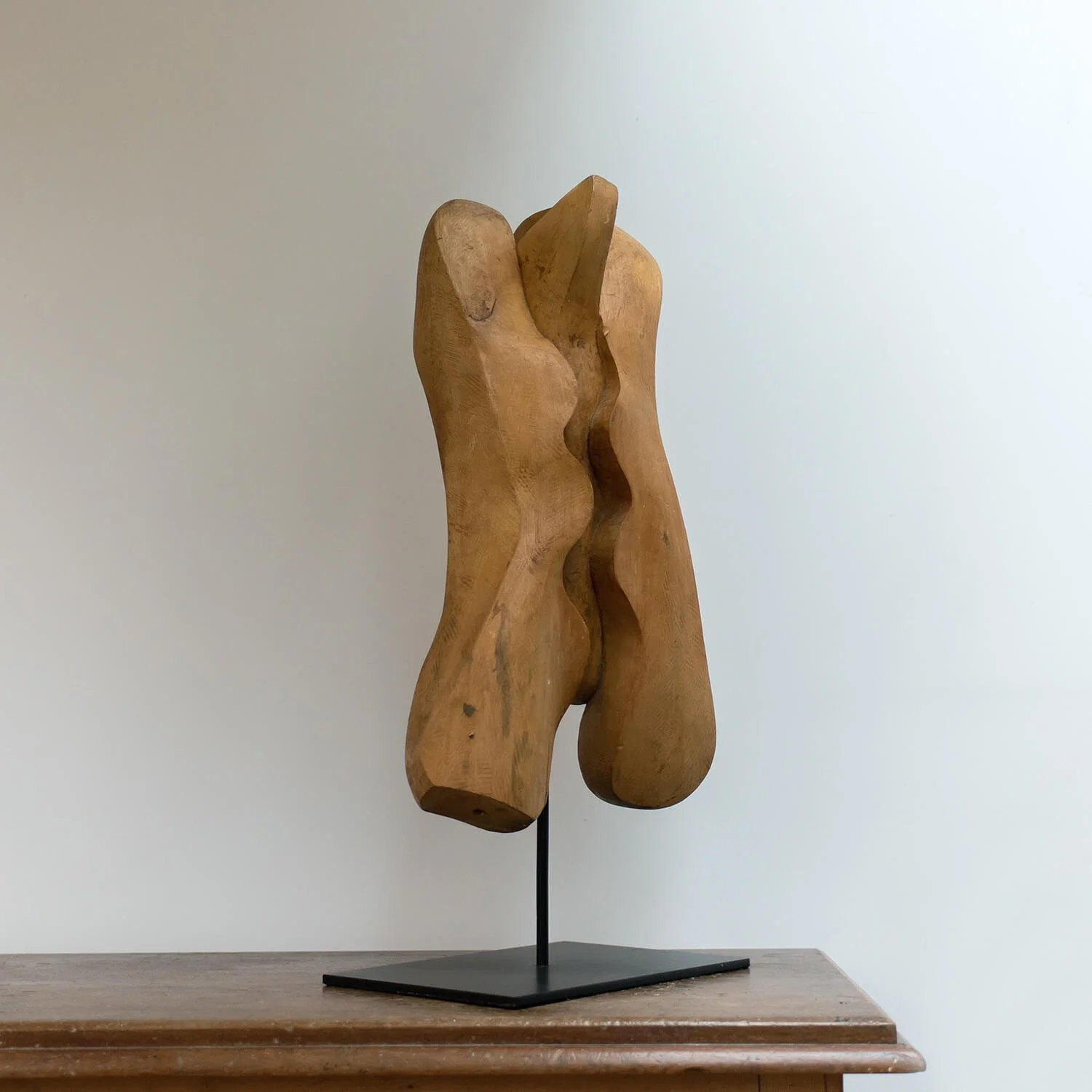 side 20th Century Carved Modern Art Wooden Sculpture