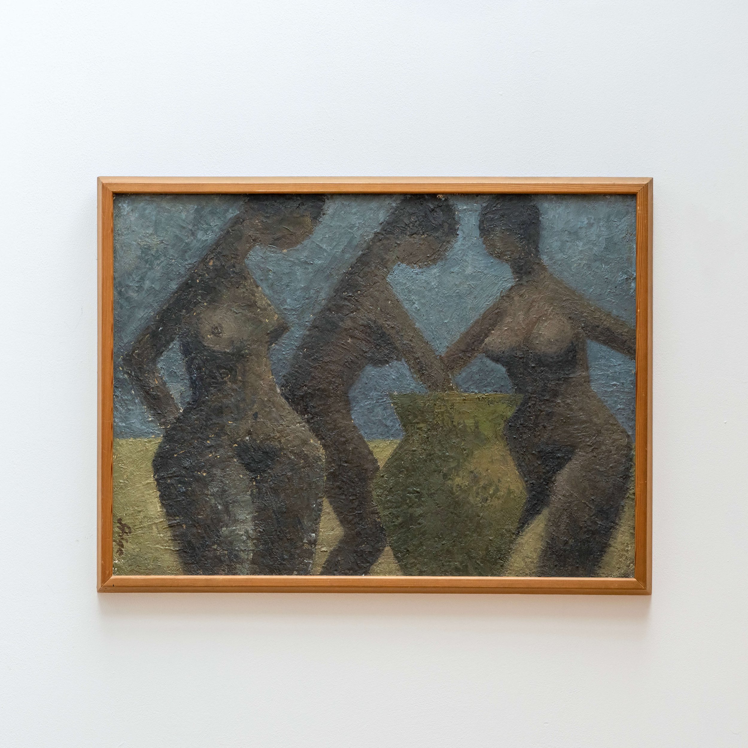 Mid 20th Century Oil Painting Nude Figures hutt decor