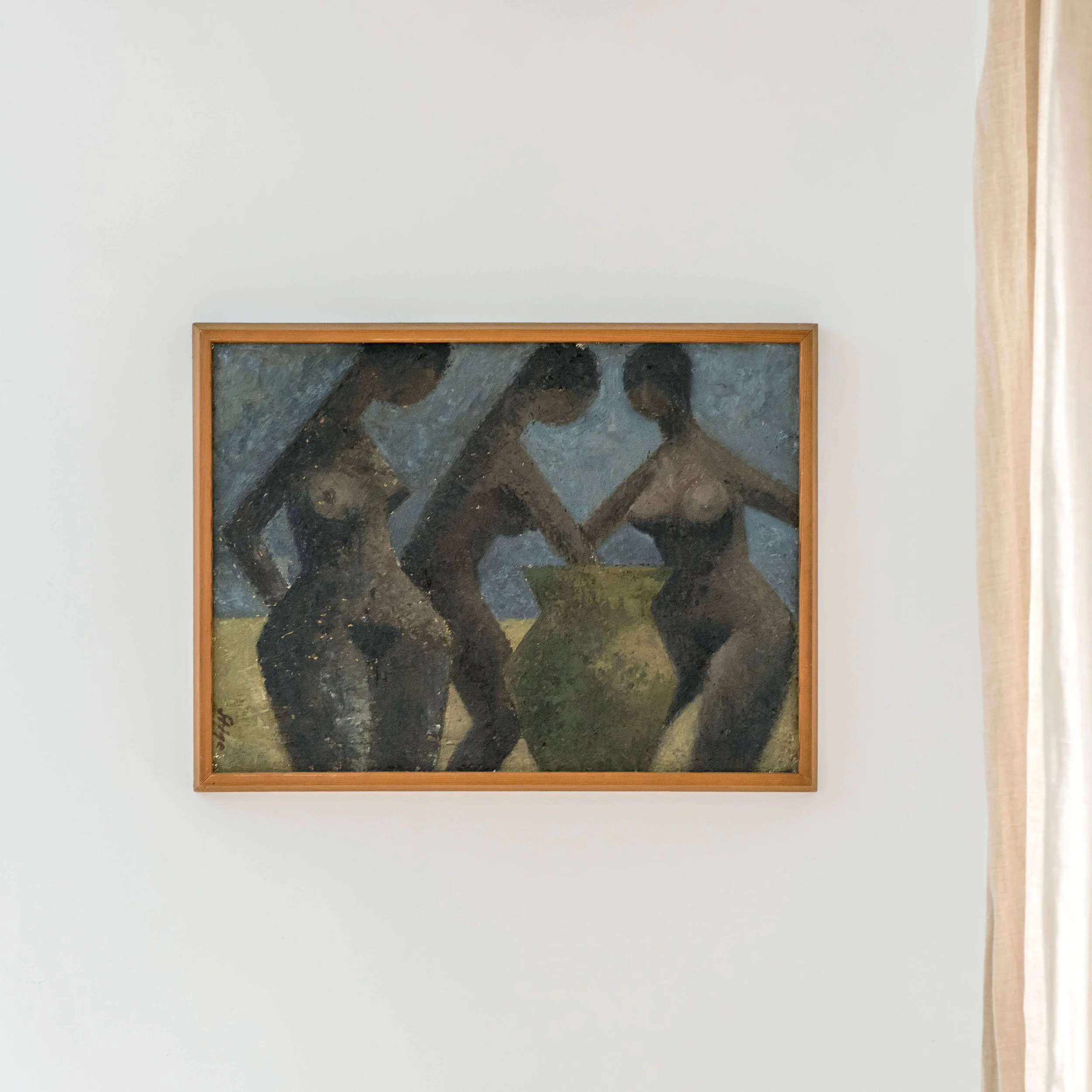 Mid 20th Century Oil Painting of Three Nude Figures