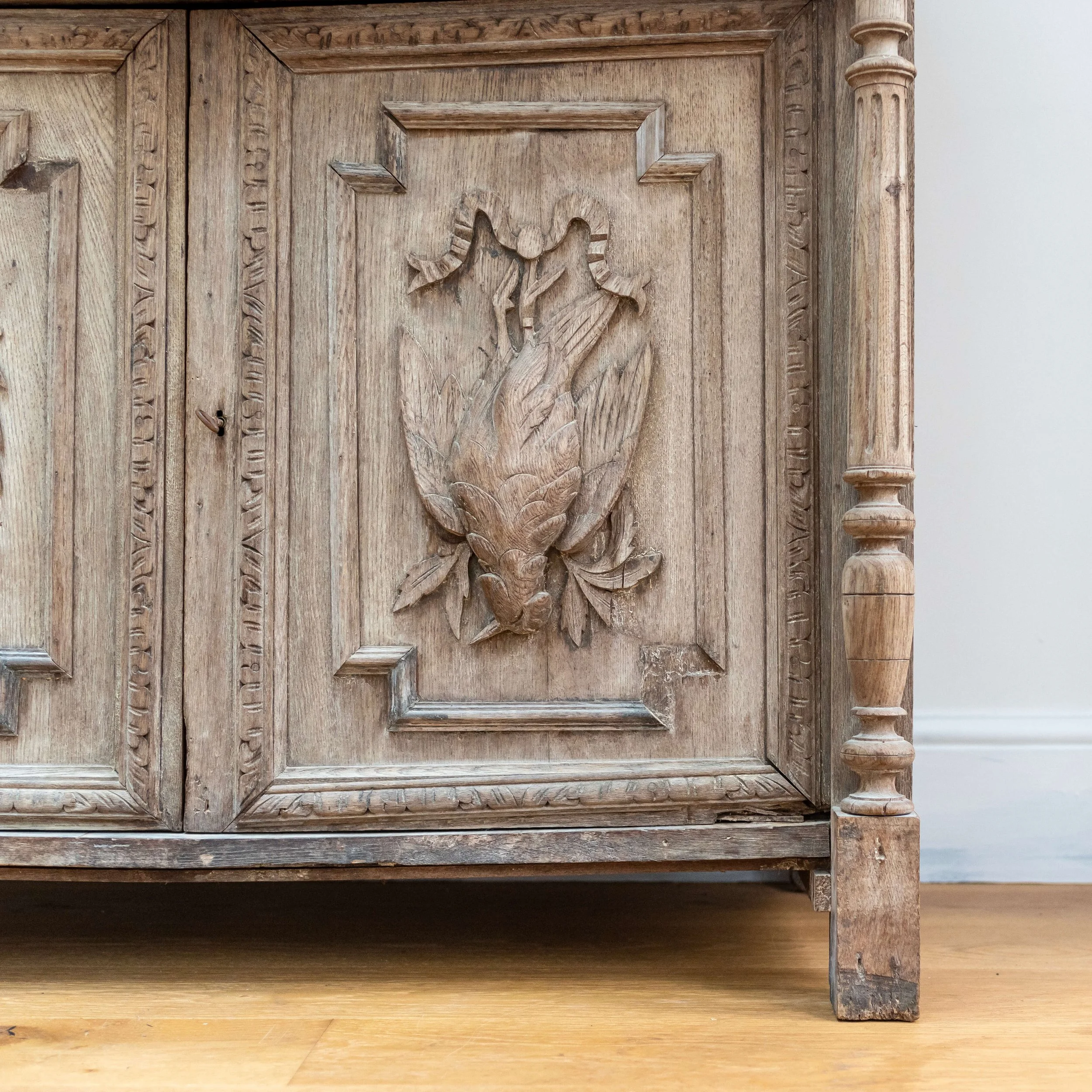pheasant 19th Century antique Oak Hunting Cabinet hutt decor