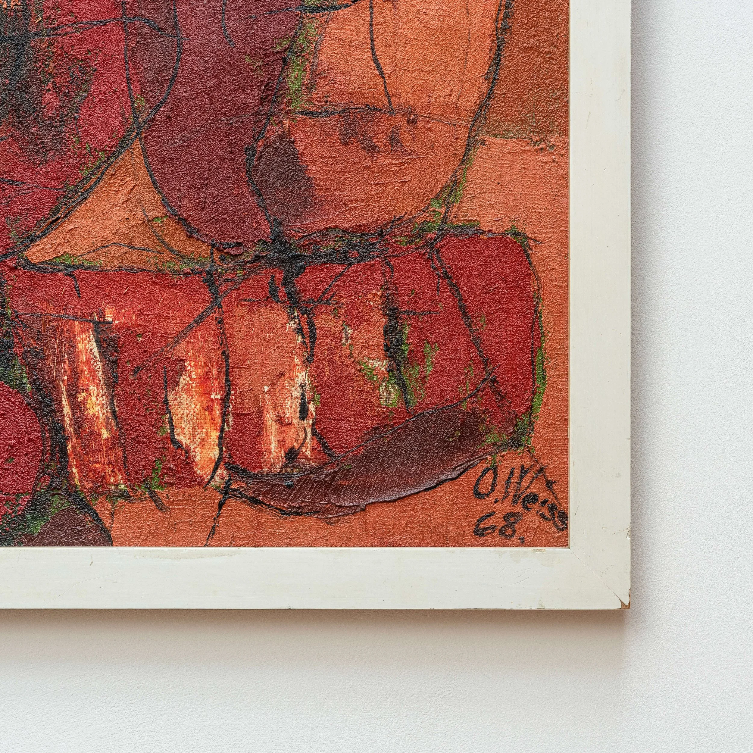 signature Modernist 20th Century Painting of Abstract Figures hutt decor