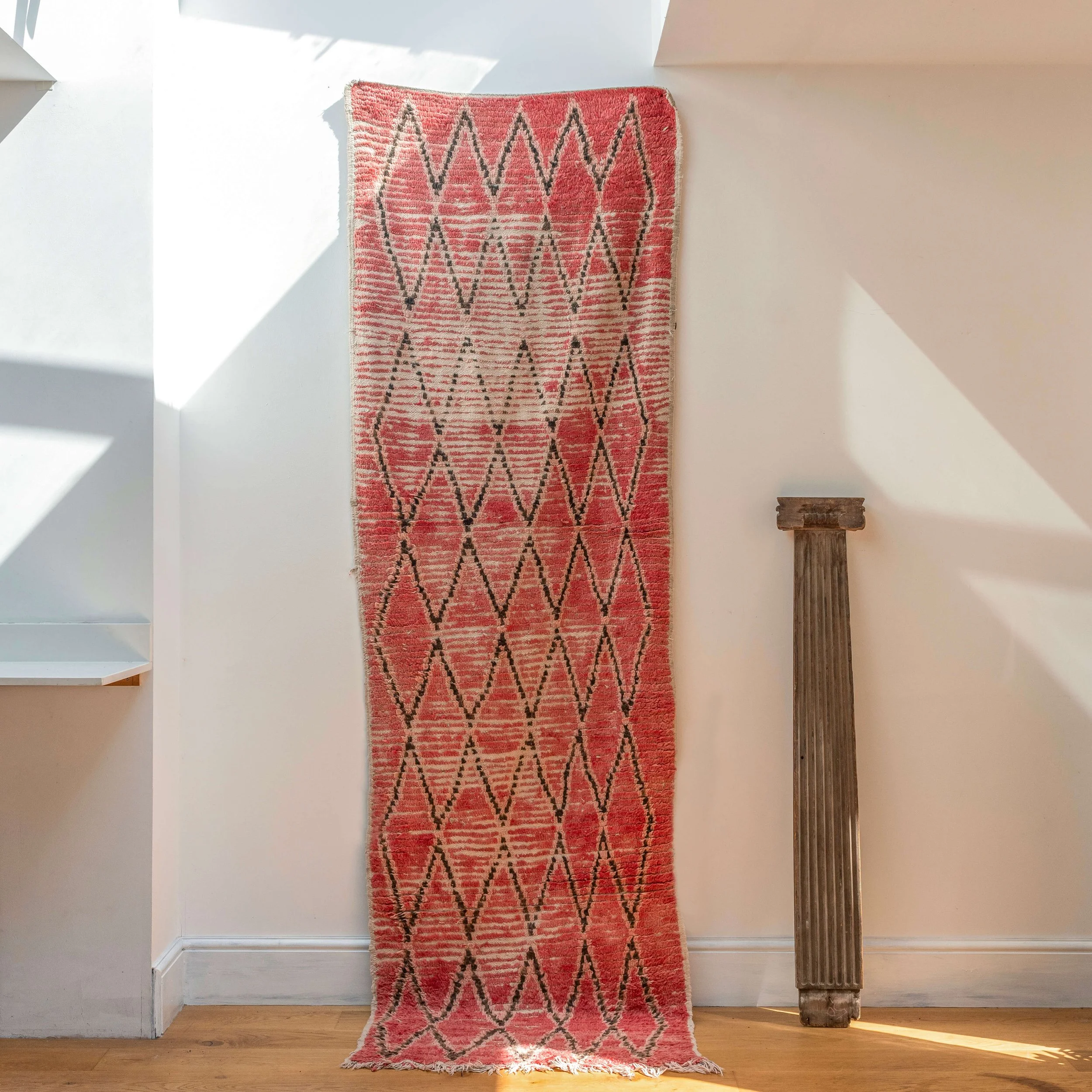 Vintage Wobbly Wool Moroccan Rug hutt decor antique pillar