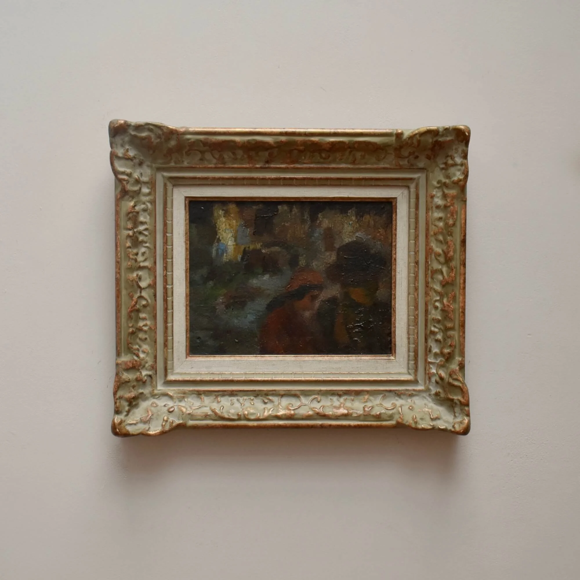 Early 20th Century Italian Oil Painting A Couple At Dusk Attributed to Italo Giordani (1882-1956)