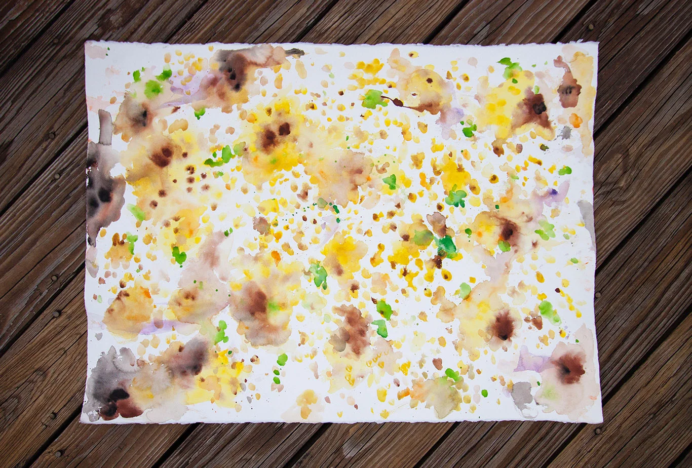 Large-scale watercolor painting of the Corn and Cheddar Pie.