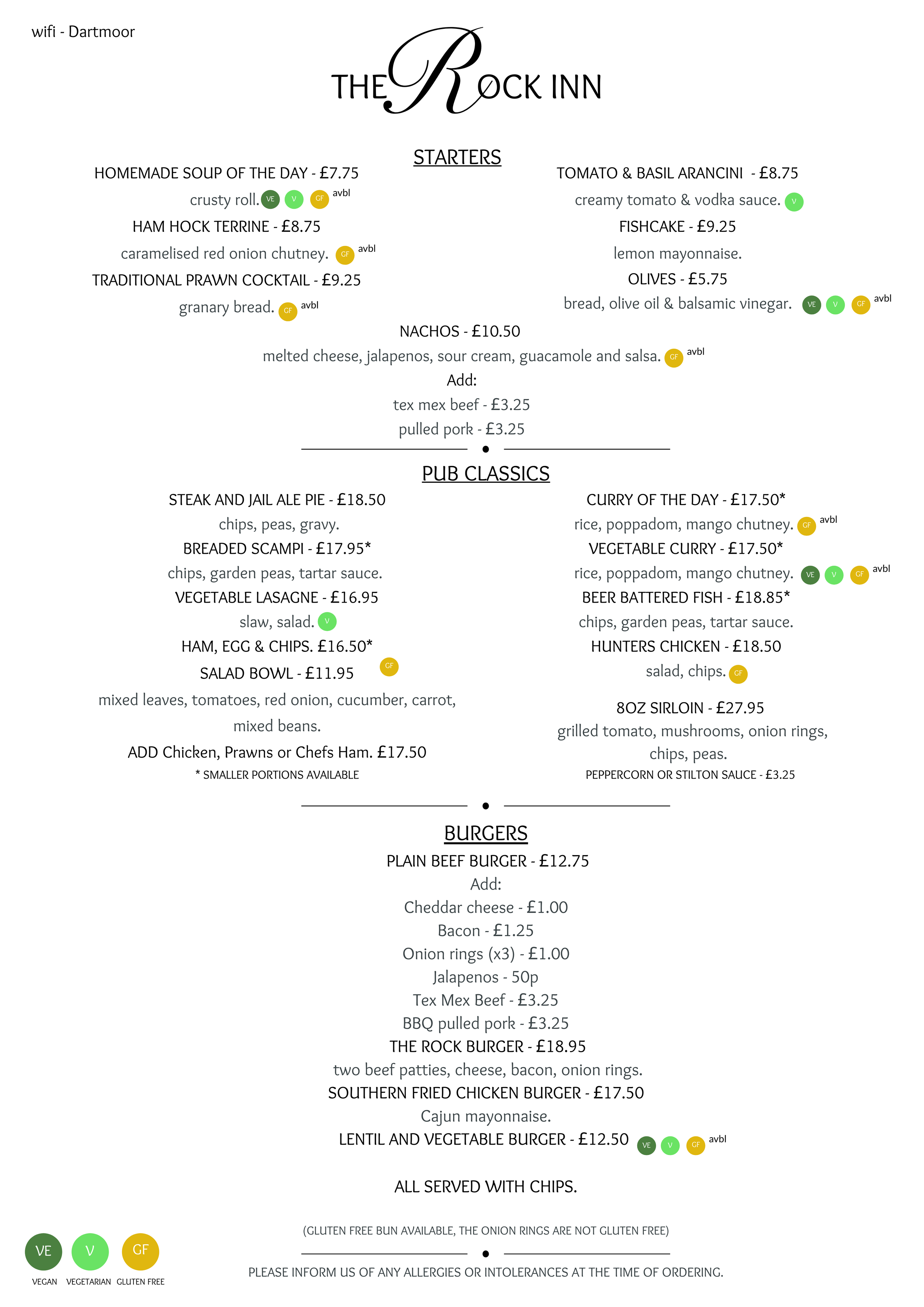 Main Menu — Rock Inn Yelverton
