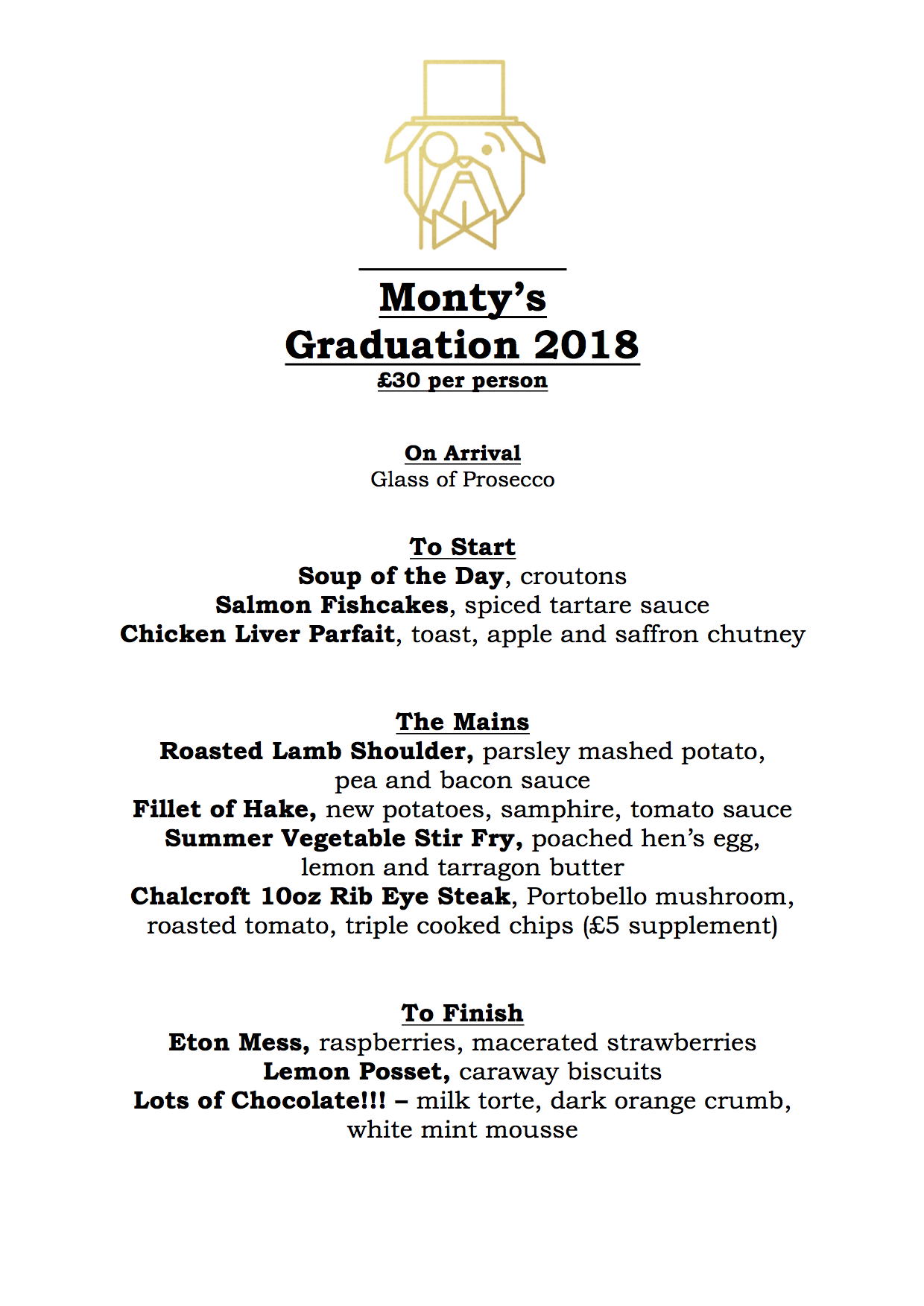 Portsmouth University Graduation Special Menu