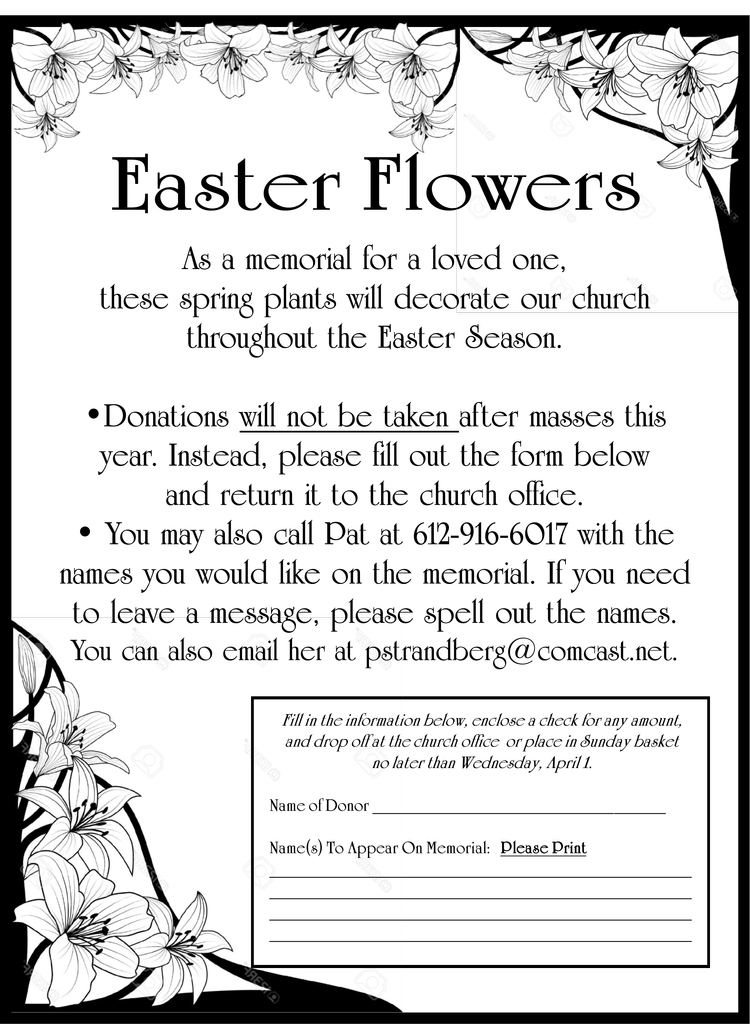 Easter Flowers Donations St Therese Parish