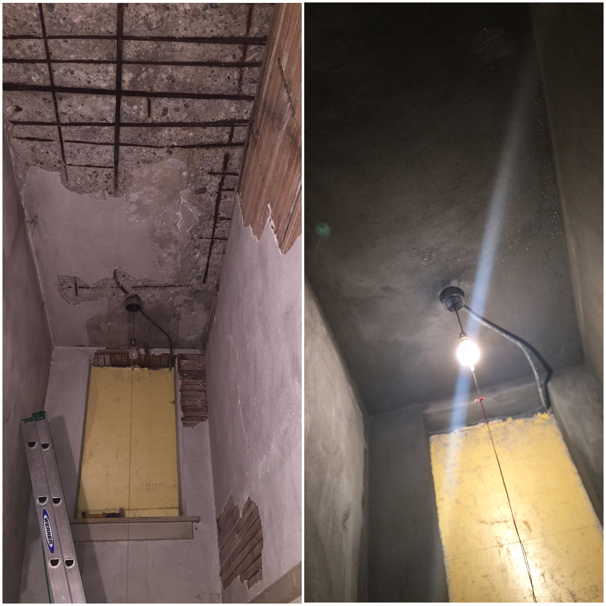 Before and after of storage closet restoration in lower level of the original building. Made possible with a grant provided by North Star Caviar. 
