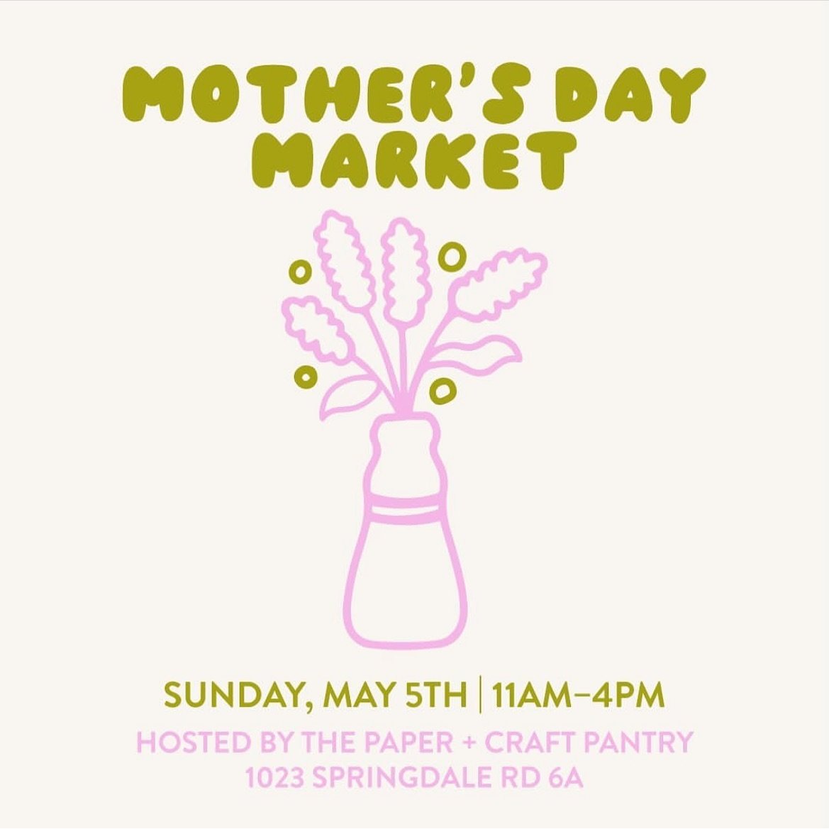 @thepapercraftpantry is having a Mother&rsquo;s Day Market on Sunday, May 5th! Enjoy the on-site businesses at Springdale General and shop the local curated pop-ups 🛍️ 
.
.
.
.
.
#austinmarket #atxart #atxmarket #austinart #atxhandmade #austinhandma