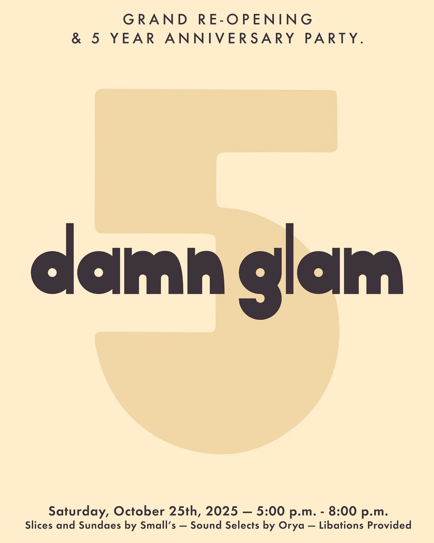 🍕✨ This Saturday, October 25th! Celebrate @damn__glam&rsquo;s 5th Anniversary &amp; Grand Reopening at @springdalegeneral 🎉

Grab delicious slices and sundaes from @smallspizza, sip on libations, and enjoy patio tunes by @oryalau 🎶

📍1023 Springd