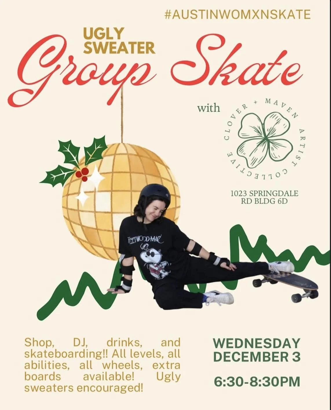 Ugly Sweater Group Skate with Clover and Maven