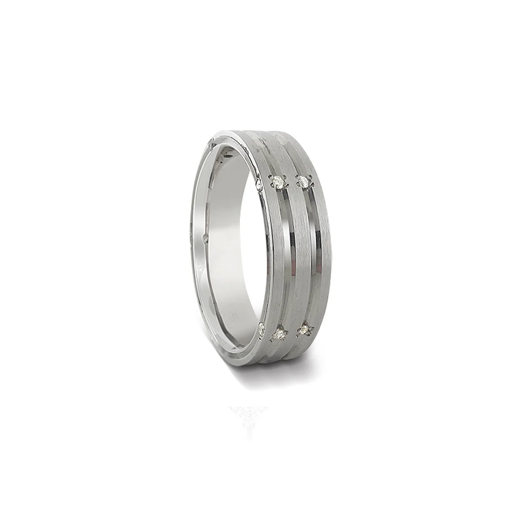 Diamond Set Double Grooved Wedding Band