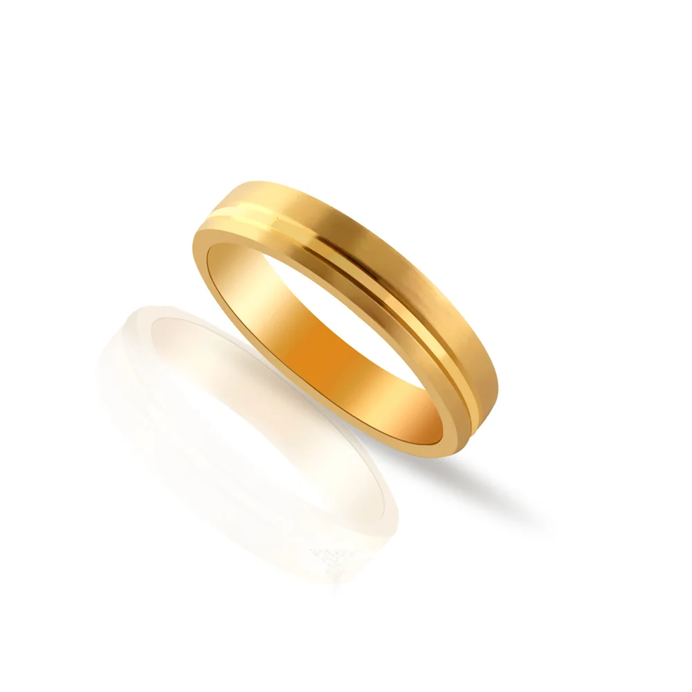 Soft Court Ring With Satin Finish And Polished Line Detail In Yellow Gold