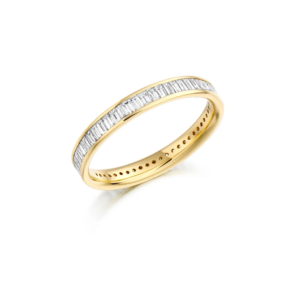 Emerald Cut Diamond Full Eternity Ring In Yellow Gold