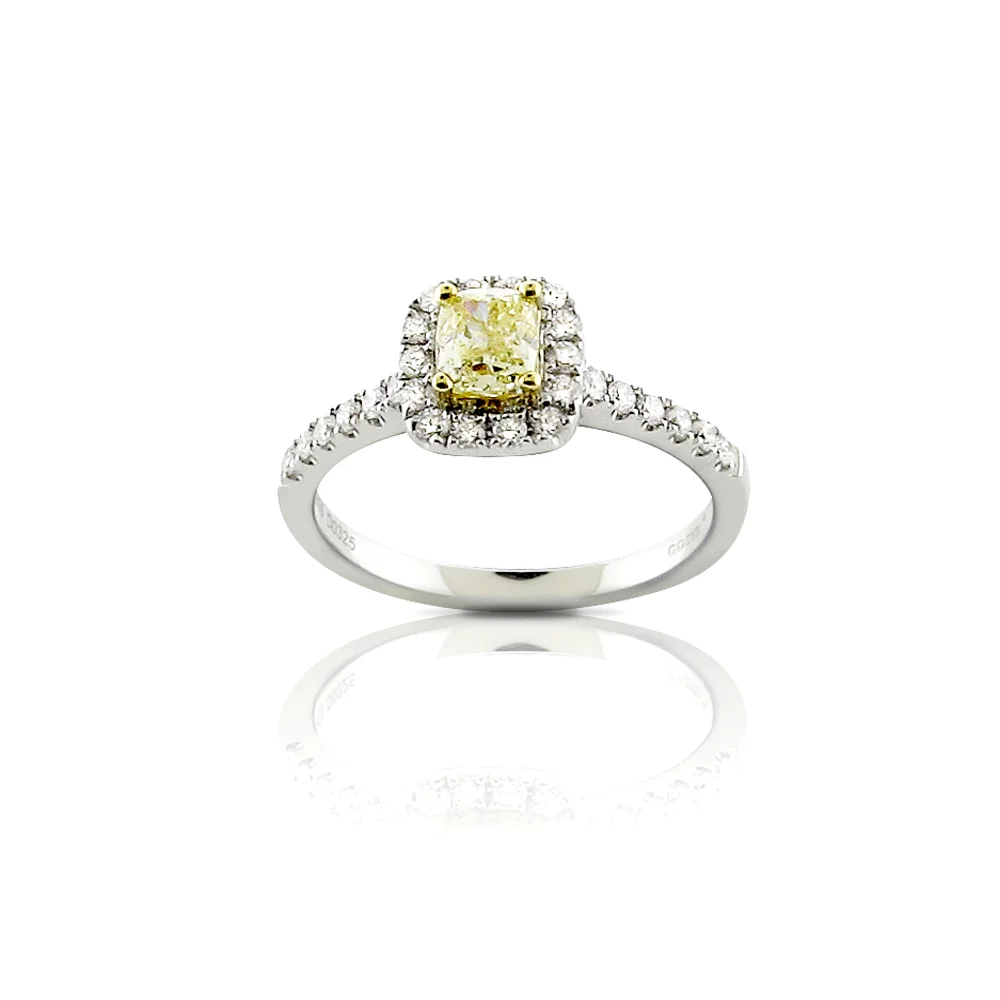 Radiant Cut Natural Fancy Yellow Diamond Engagement Ring With Halo