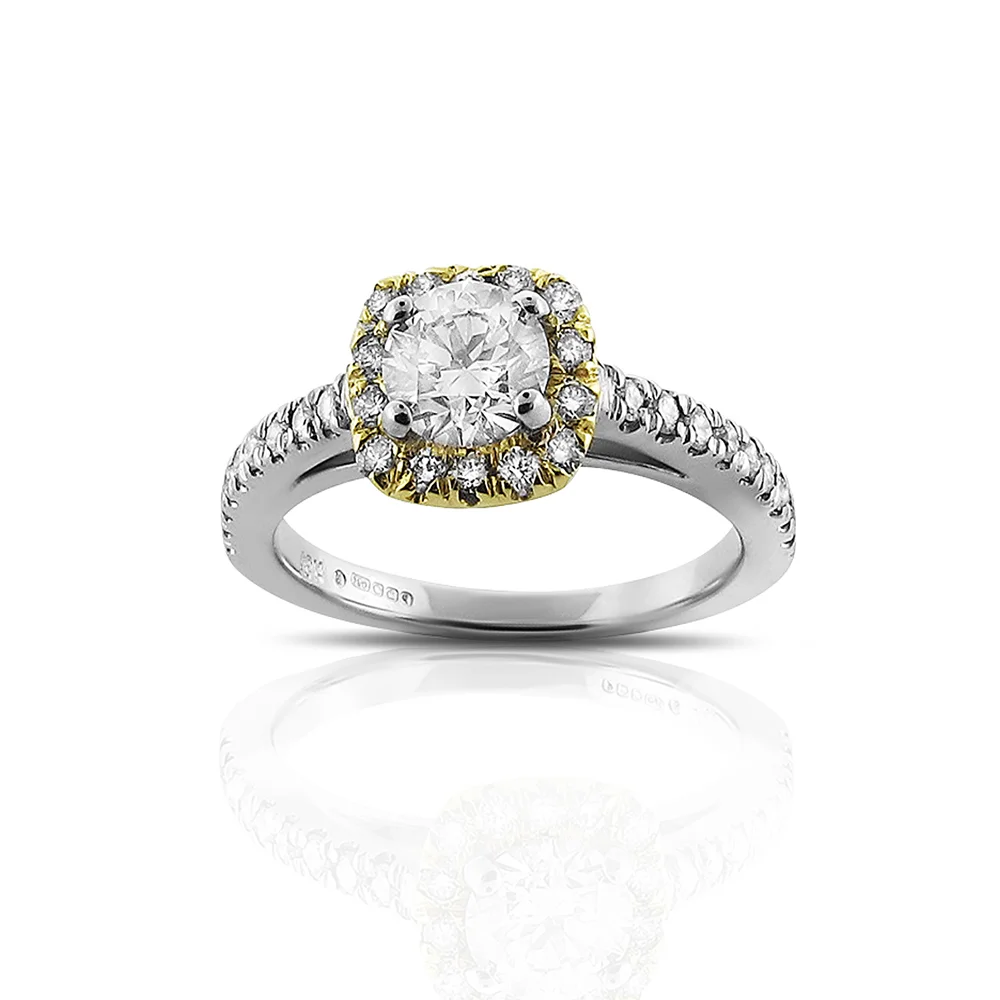 Yellow and White Gold Halo Design Engagement Ring