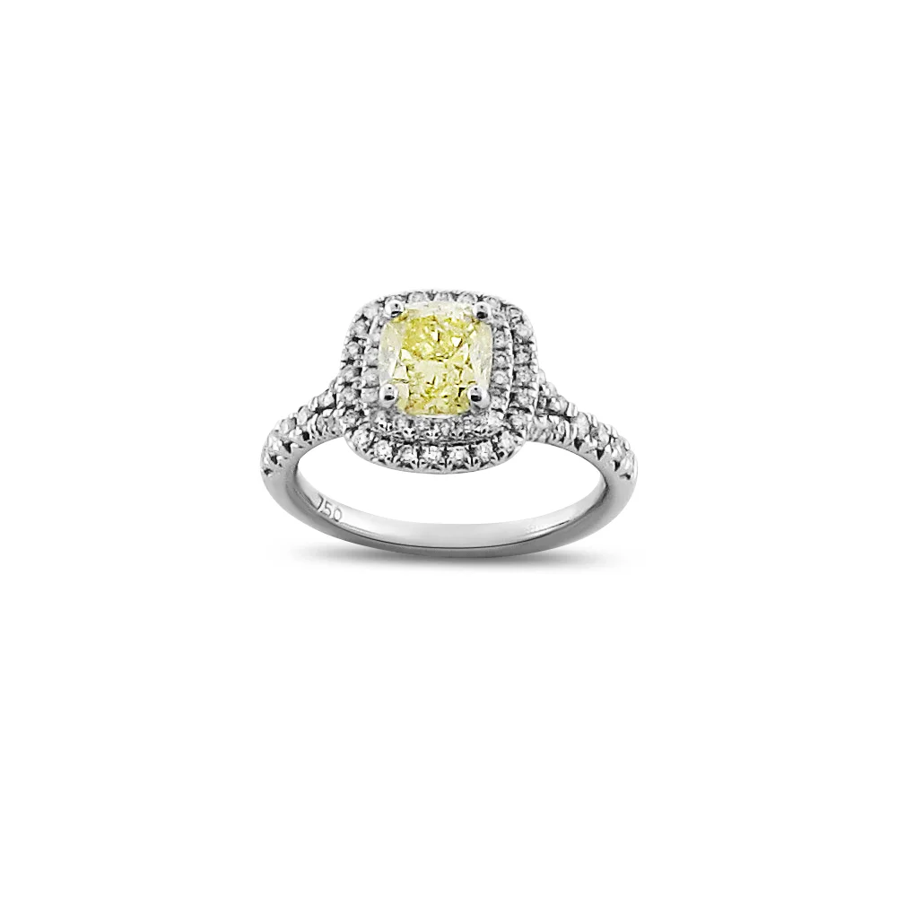 Cushion-Cut Fancy Yellow Diamond Engagement Ring