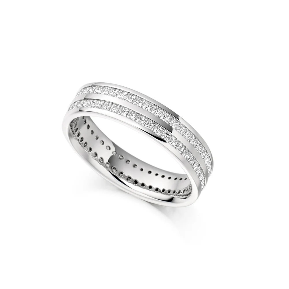 Double Row Princess-Cut Diamond set Wedding Band