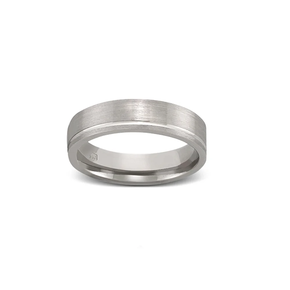 5mm Flat Satin Effect Wedding Band with Diamond Cut Groove