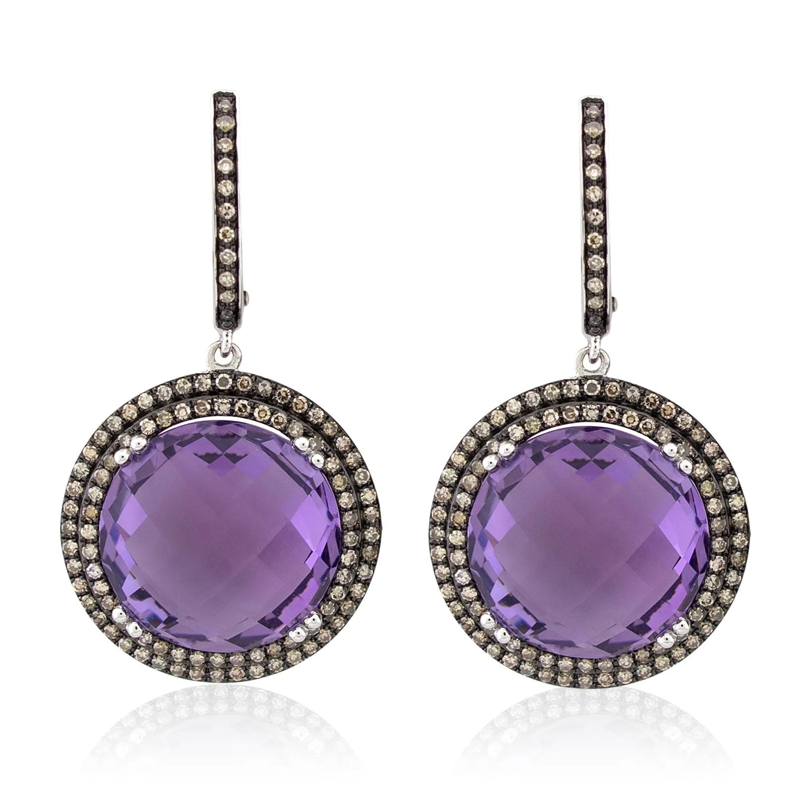 White Gold Diamond And Amethyst Earrings
