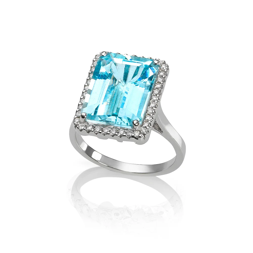 Aquamarine And Diamond Ring