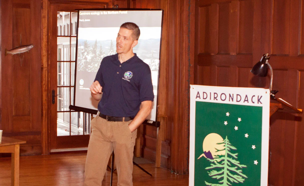 Paul Jensen, Senior Wildlife Biologist with DEC, explains his Pine Marten research, much of which is conducted on private lands. 