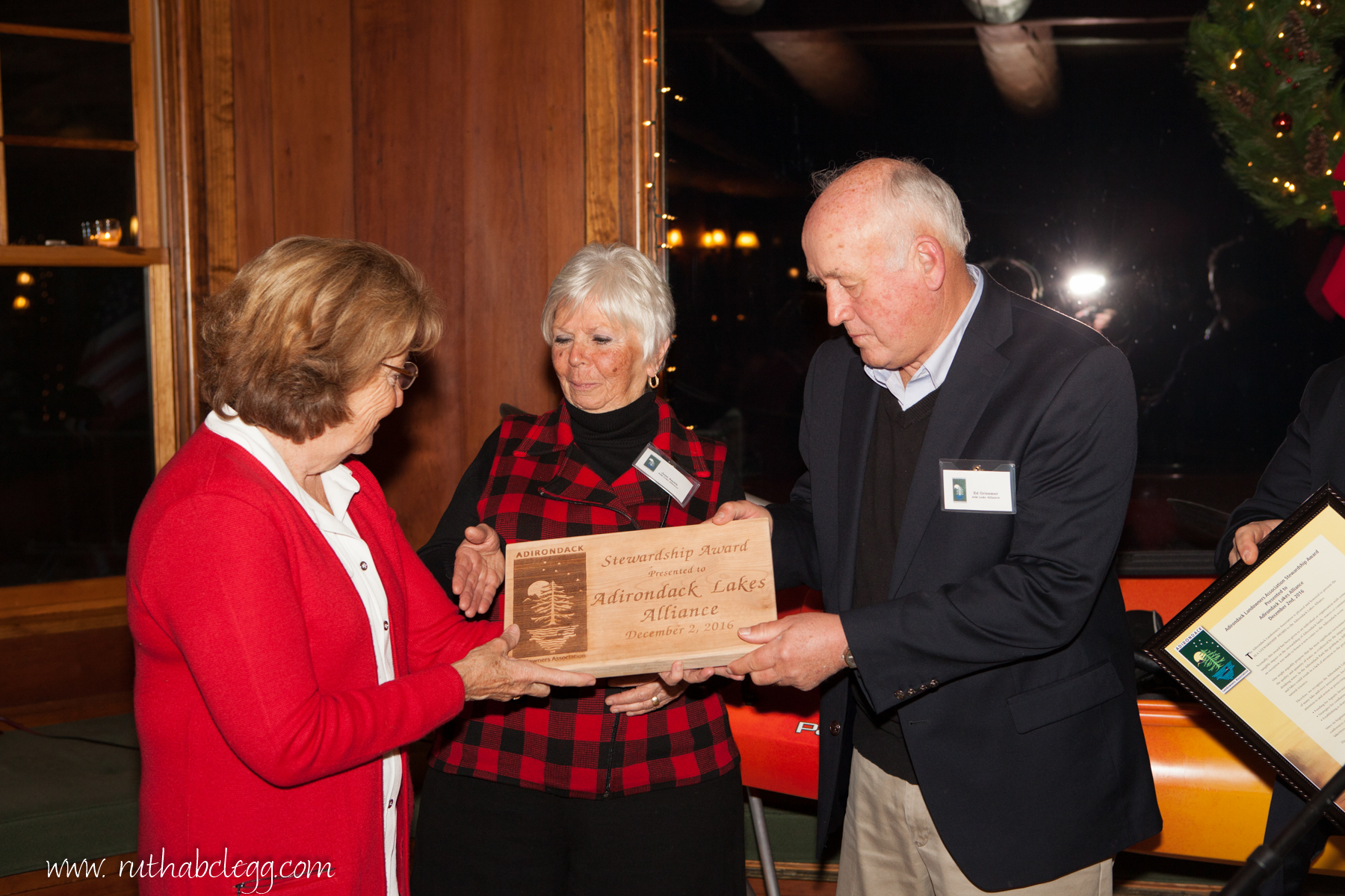 Senator Betty Little presents Jane Smith and Ed Griesmer with the 2016 Stewardship Award.