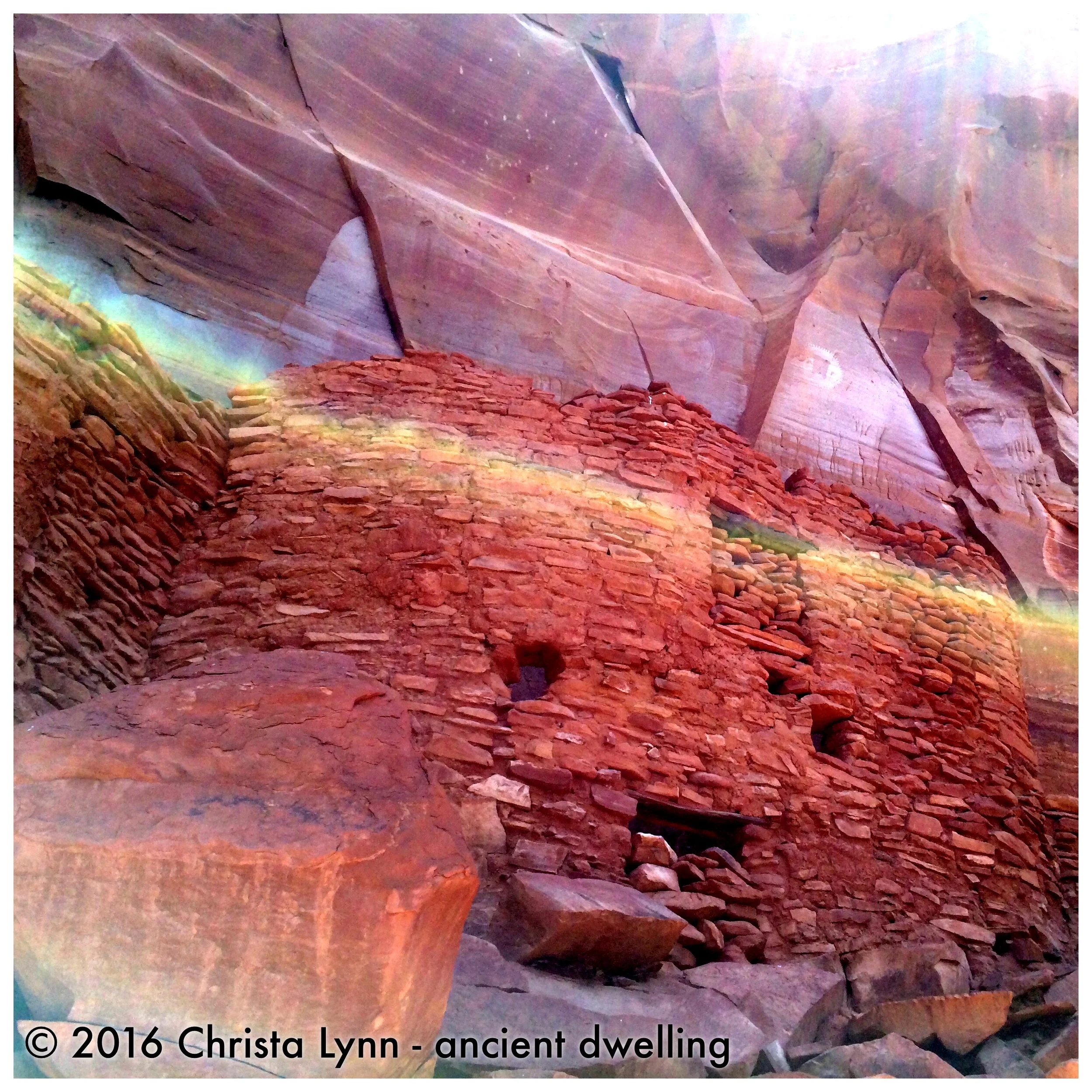  Ancient dwelling in Honanki AZ, with beautiful rays of light streaming down © 2016 Christa Lynn 