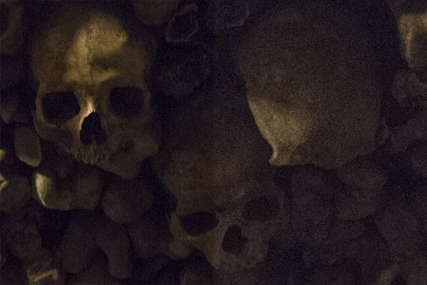 Catacombs of Paris - PHOTOGRAPHY : ALEXANDER J.E. BRADLEY - NIKON D610 @ 21mm on left, Nikon D7100 @ 14mm on right - NIKKOR 14-24MM F/2.8 - F/2.8 - 1/30 - ISO:6400 - Cropped to 100%