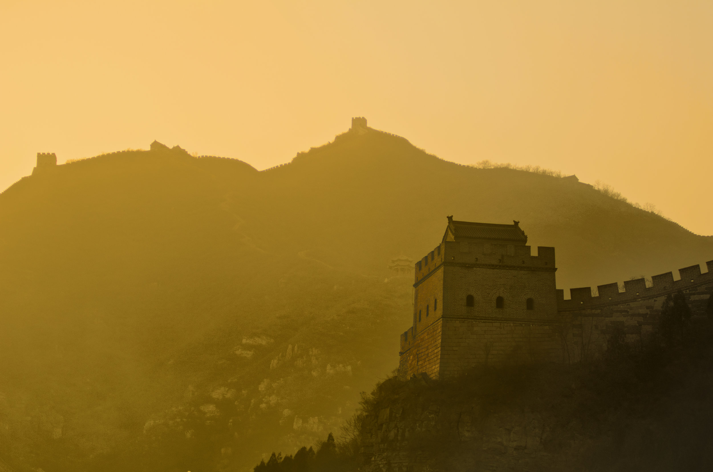 The wall on the mountain in the background acts as our horizon line falling on our top third and the closer tower falling perfectly at the intersection of the bottom third and right third lines. Photo by Alexander J.E. Bradley.