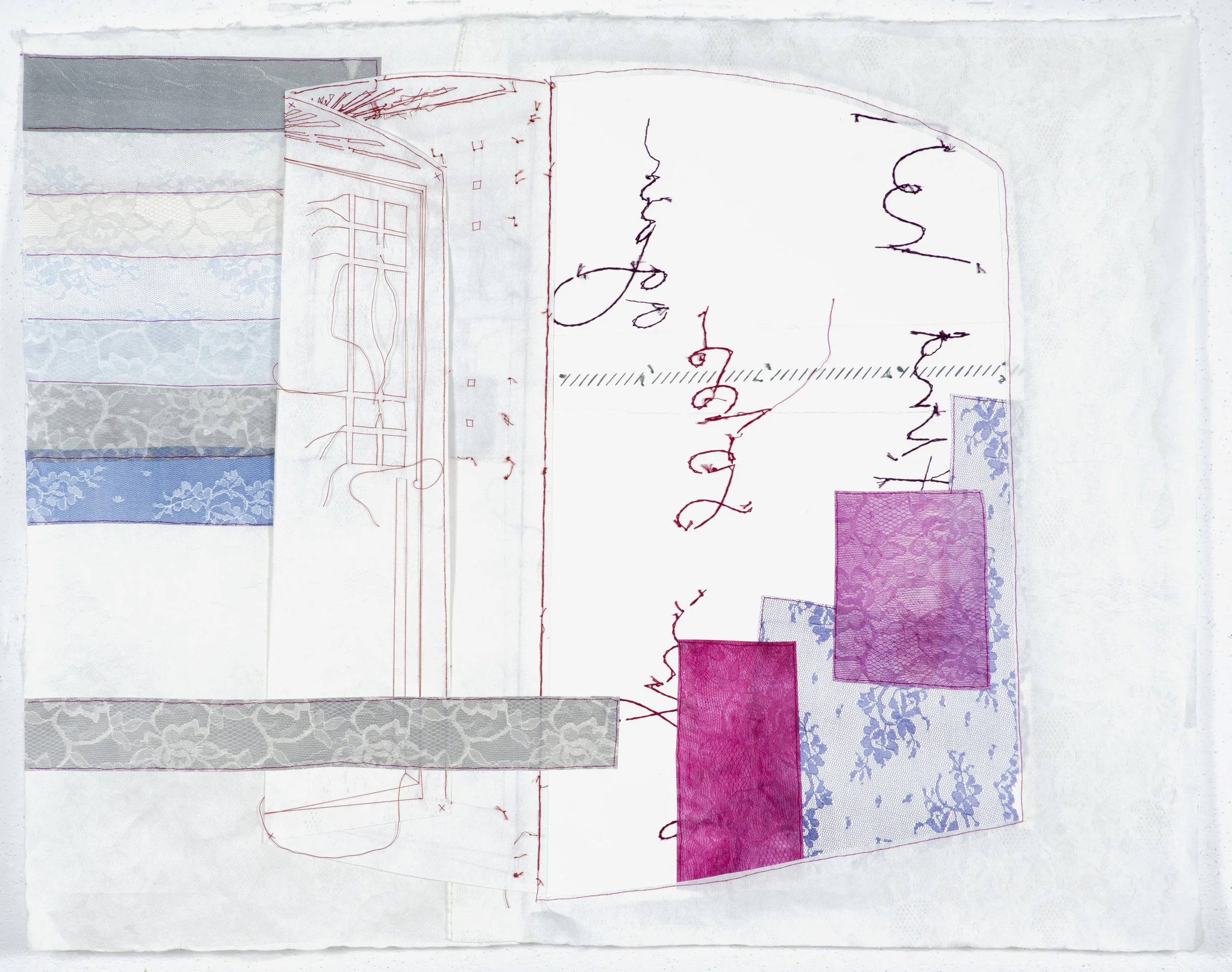 patching/reversing (window) 2014 monoprint with embroidery and etching