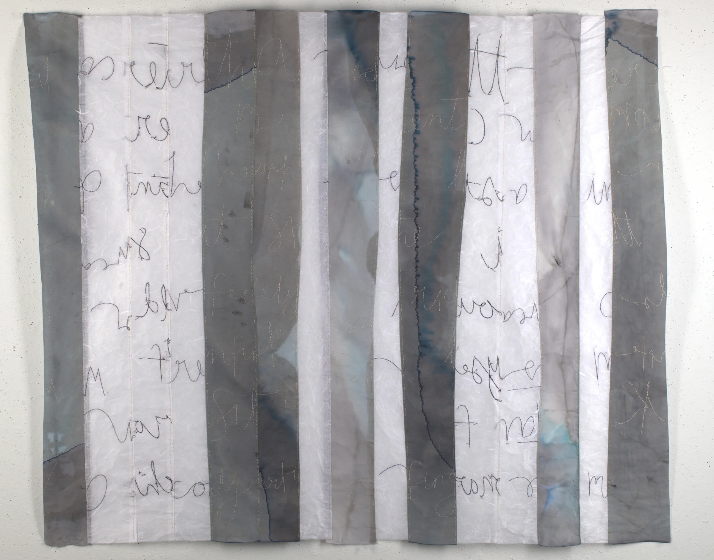 weaving a dress from a monarch's cocoon 2014 ink wash and embroidery on paper