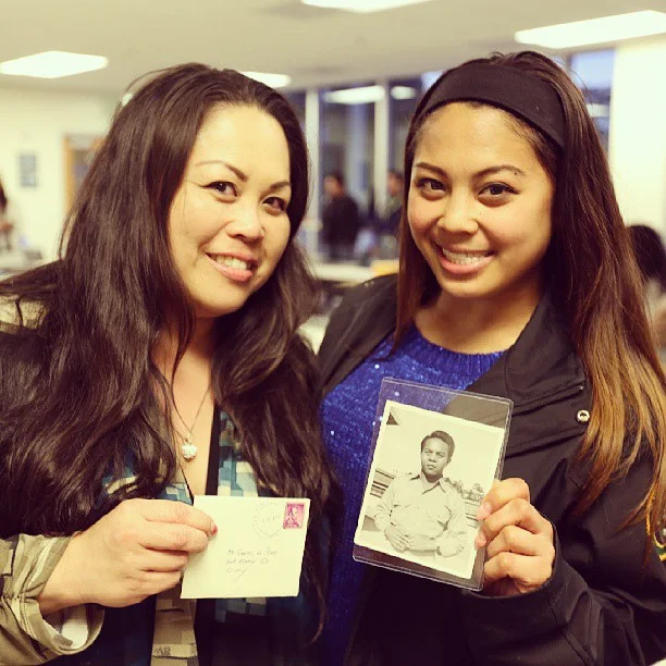 In 2013, my mom came to SFSU, and invited me to attend a documentary showing about the International Hotel demolition in San Francisco. It is a historic story about a building that housed many filipino immigrants, and the fight to prevent it's demolition. It hit close to home for us, because my grandfather called that place home for some time. She is holding a letter he received at that address, and I'm holding a photo of him.