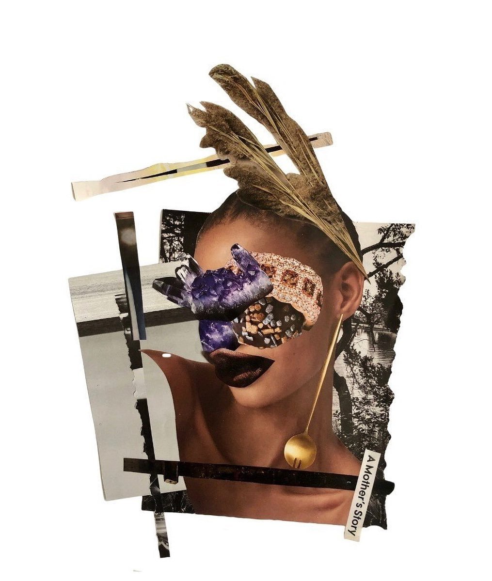 Vashti
24&rdquo; x 18&rdquo;
Collage on Paper Framed, 2024

In taking care of my mother last year, I focused more on collaging. Painting on a larger scale became too much of a hassle and collaging was something I could do with her more freely. And I 