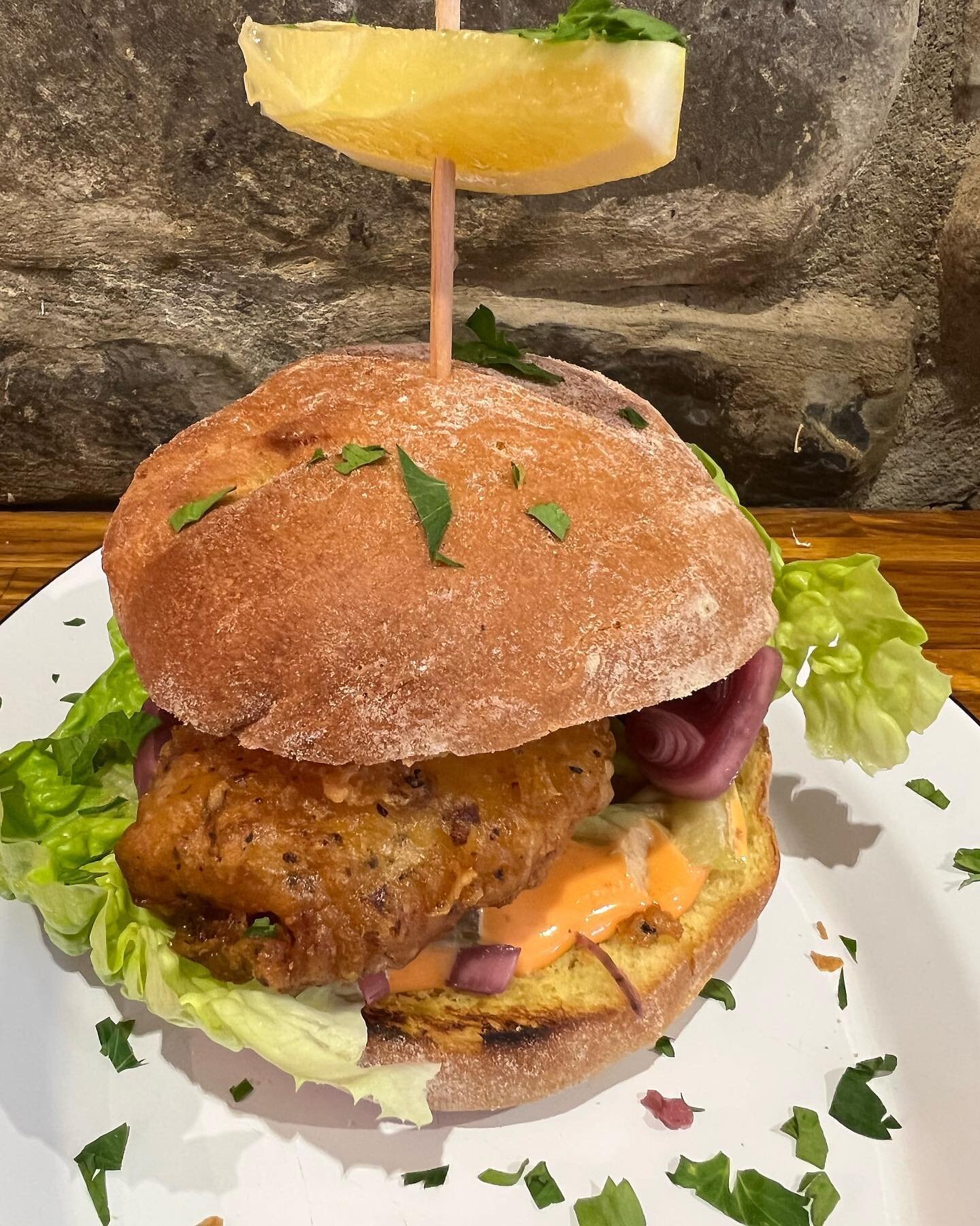 National fish and chip day! 
We&rsquo;ve got a fiery fish burger on the specials for takeaway this weekend! 
Spicy crispy battered cod with sriracha mayo lettuce and house pickles 🤤 

Opening hours for half term are 10-5.30 everyday in the cafe and 