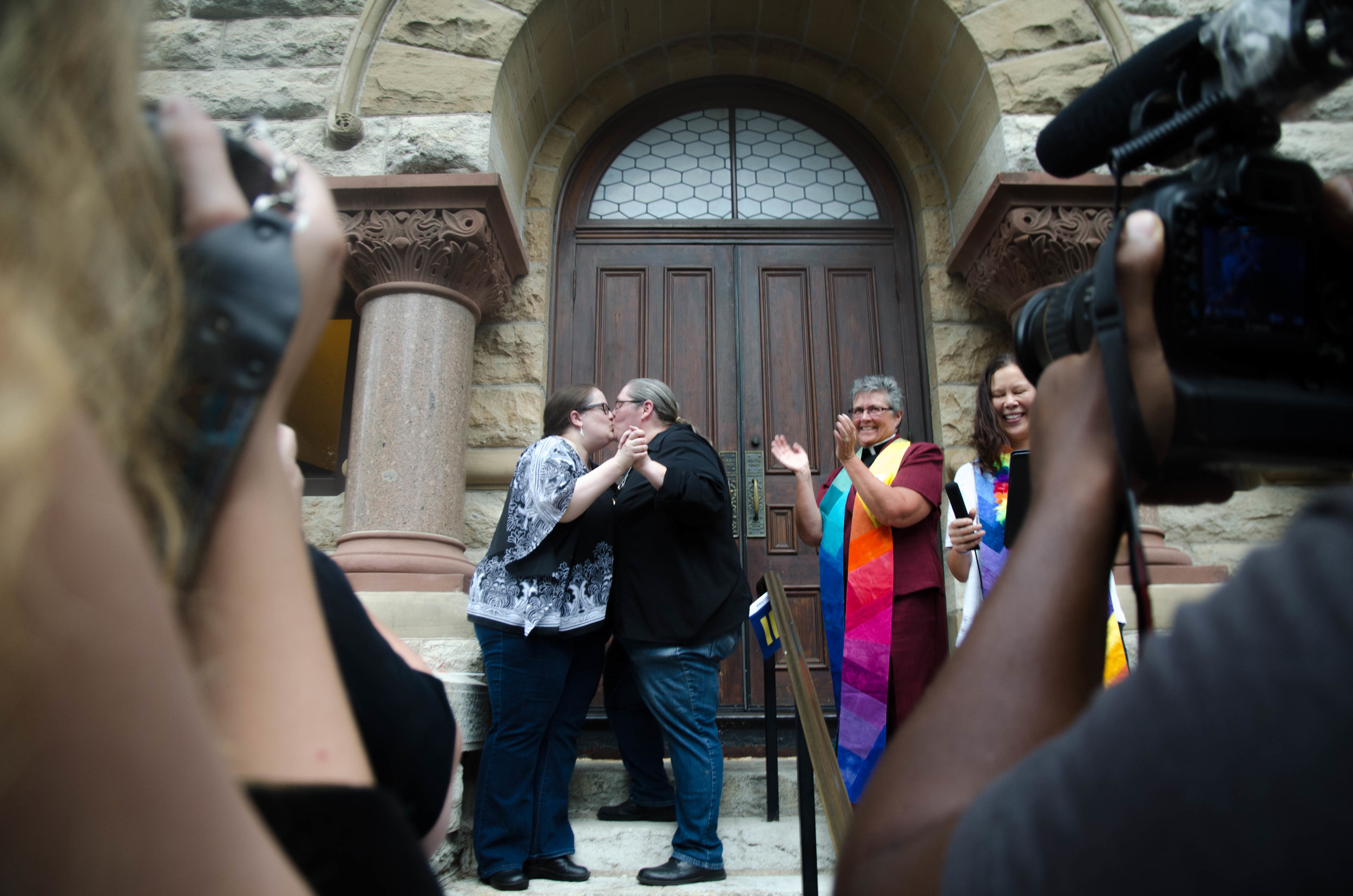  Denton's first same-sex marriage took place on the courthouse steps where Ellen Depee and Angelia Ford finally said, "I do." 