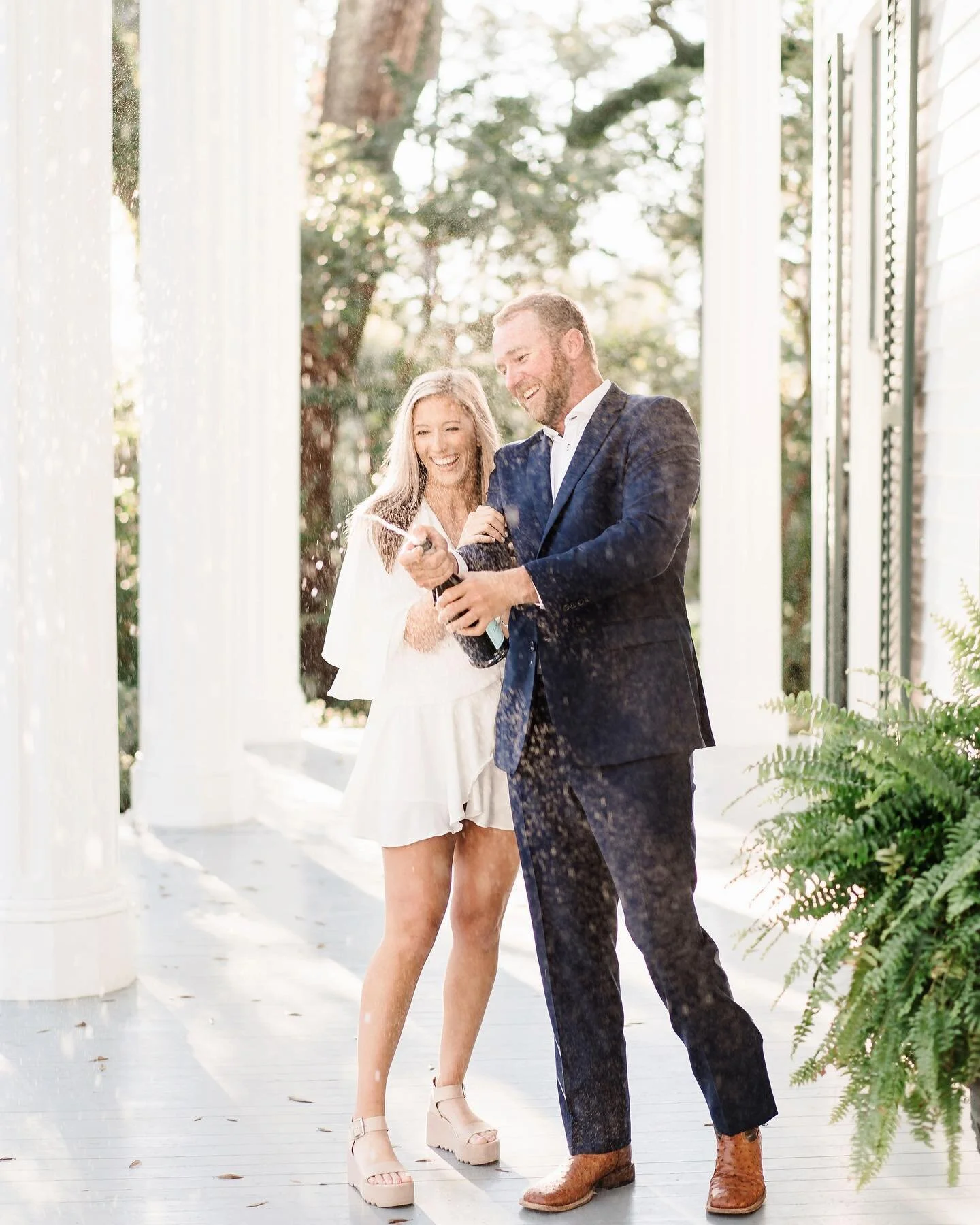 Three weddings left for 2022 including this beautiful couple! 🍾 
.
.
.
.
#braggmitchellmansion #mobilealabama #alabamaweddings #orangebeachwedding #coastalartscenteroforangebeach #engaged #engagementsession #weddinginspo #poppingchampagne