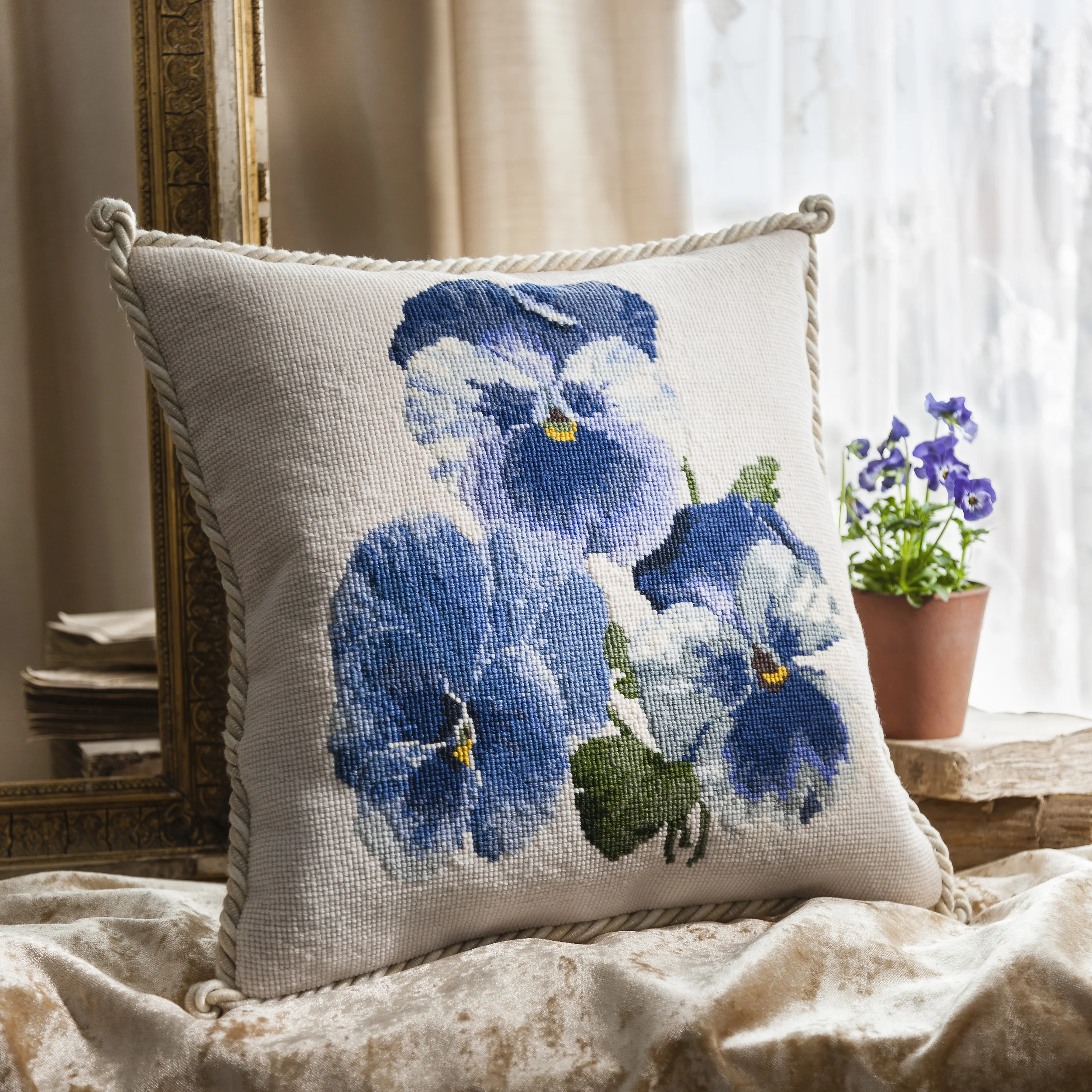 Pansies Cream Cushion - Blooms.jpg
