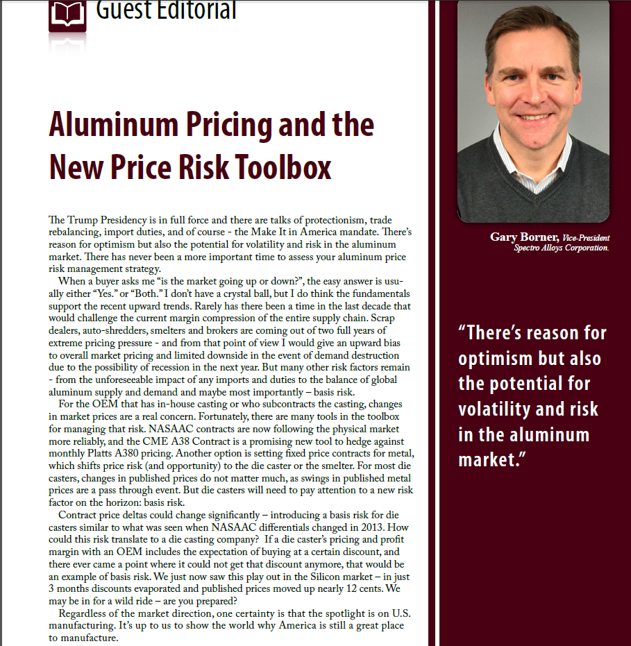 Gary Borner's Editorial in Die Cast Engineer Magazine — Spectro Alloys