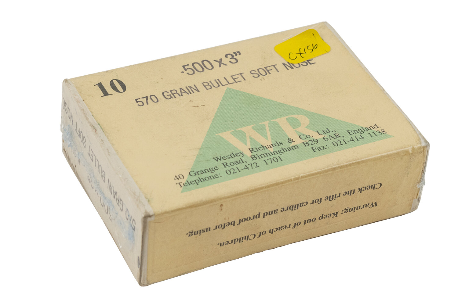 Westley Richards .500, 3" 570 gr. Soft Nose, 10 Cartridges