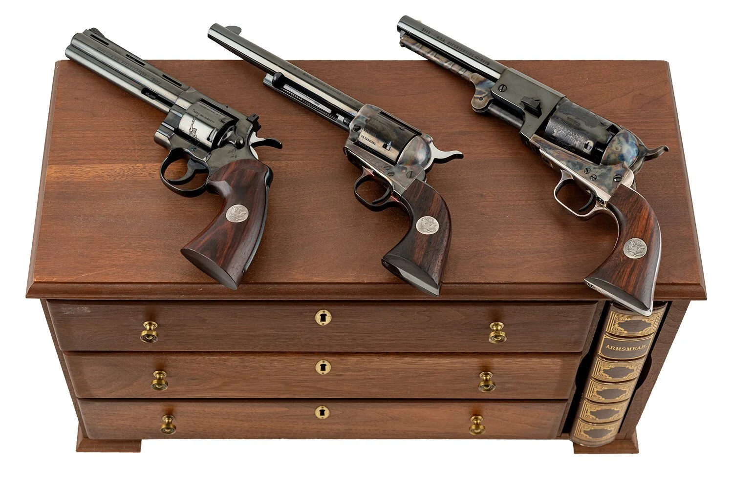 COLT PYTHON, SINGLE ACTION & DRAGOON BICENTENNIAL SET IN DISPLAY CASE WITH BOOK
