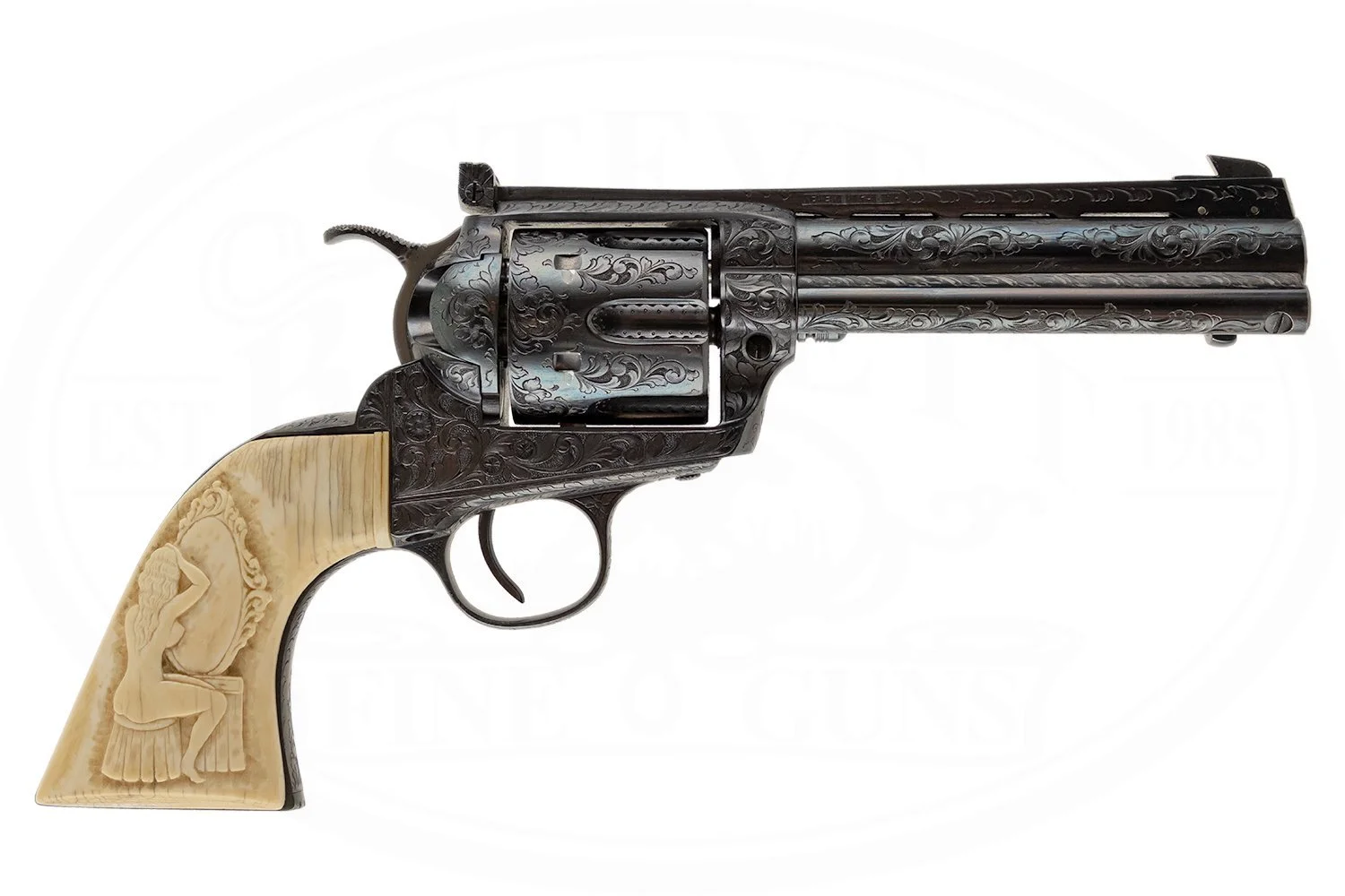 COLT SINGLE ACTION ARMY FIRST GENERATION 45 COLT WITH KING-COLT CONVERSION REVERA ENGRAVED IVORY GRIPS EXTRA CYLINDER